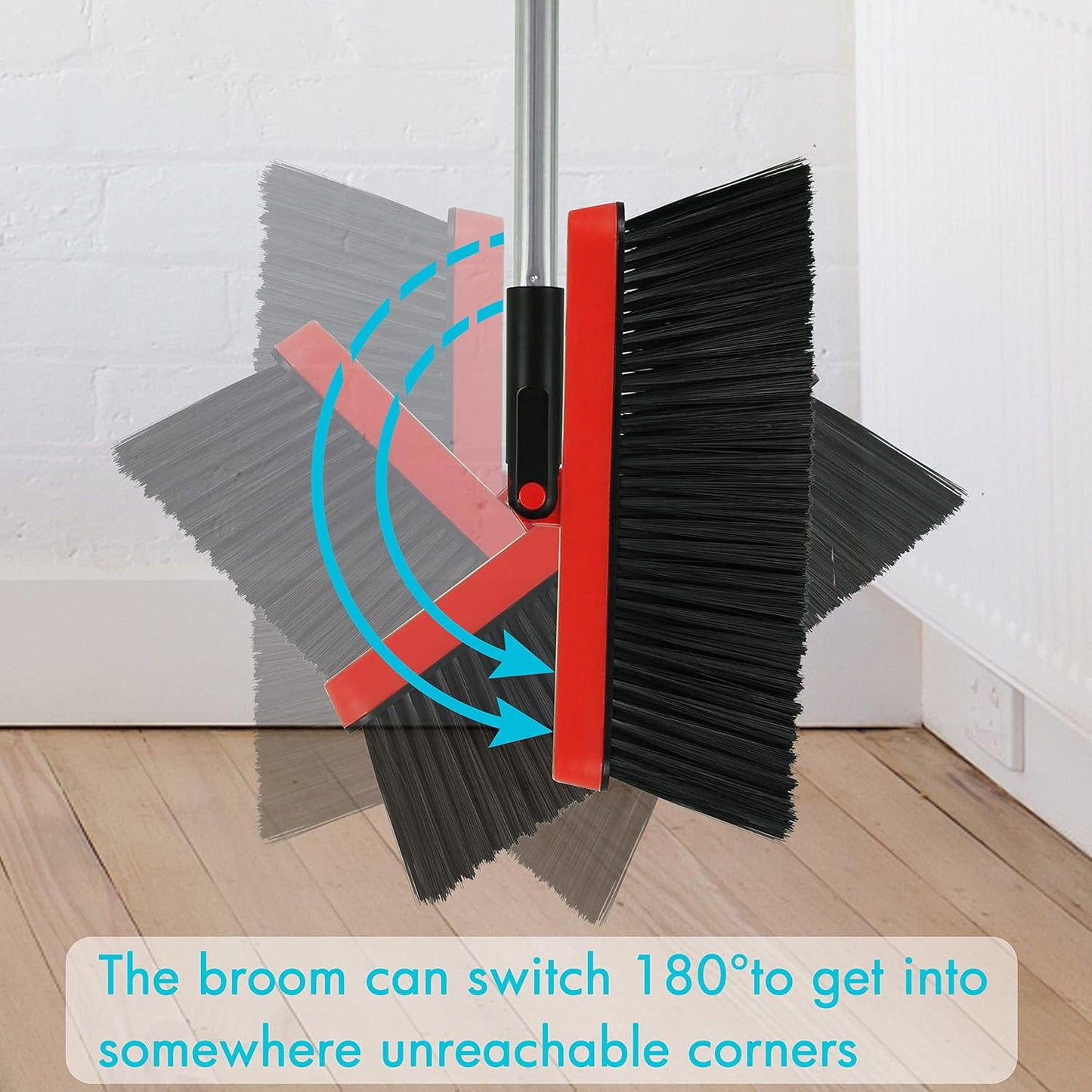 2-Pack Broom and Dustpan Combo Set, with 48" Adjustable Long Stainless Handles, Stand Up Dustpan with Self-Cleaning Teeth, Ideal for Home, Office, Kitchen, Indoor & Outdoor Use, Black