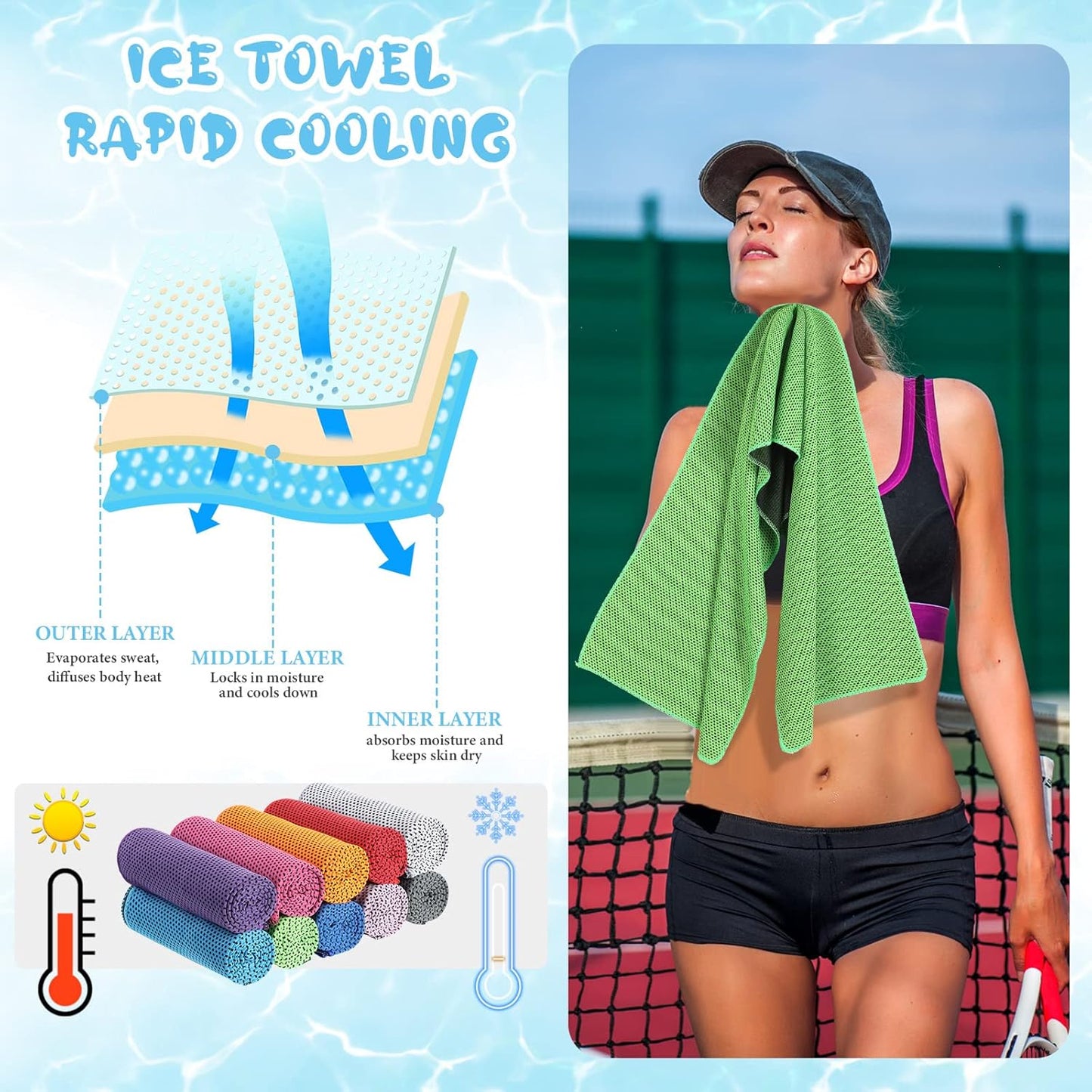 Hosuly 20 Pcs Cooling Towel 47 x 12 Inch Ice Towel for Neck, Microfiber Cool Towel, Breathable Soft Chilly Towel for Yoga, Sports, Gym, Camping, Golf, Running, Fitness, Workout(Multicolor, 20 Pcs)