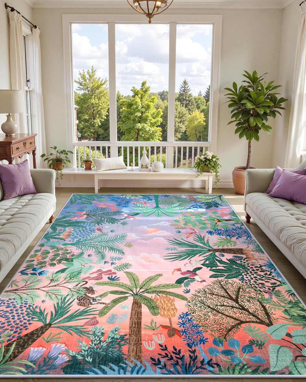 LIVEBOX Jungle Rug 9 x 12 Rug Purple Room Rugs for Bedroom, Soft Washable Area Rugs 9x12 Living Room, Modern Stain Resistant Floor Carpet Play Rugs for Kids Playroom Dining