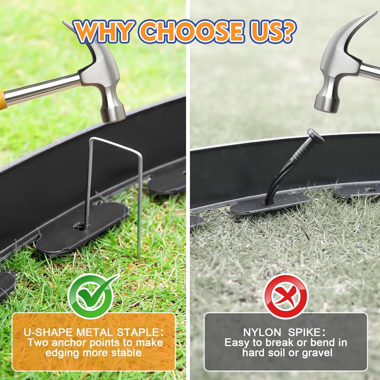 3 Inch x 60 FT (Multiple Sizes Available) Landscape Edging, Garden Edging Borders with 60pcs Upgrade Stakes, Flexible No Dig Plastic Garden Border for Lawn, Landscaping, Flower Beds and Yard