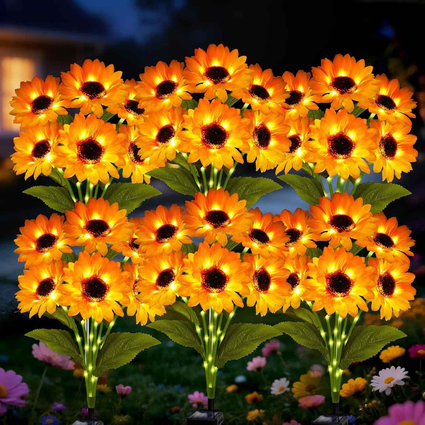 Solar Lights Outdoor, Gift for Women, Mom Grandma, 6 Pack with 36 Solar Sunflower Lights, Solar Flower Lights Waterproof, Sunflower Outside Decorative Stake Light for Landscape Yard Patio Lawn Pathway