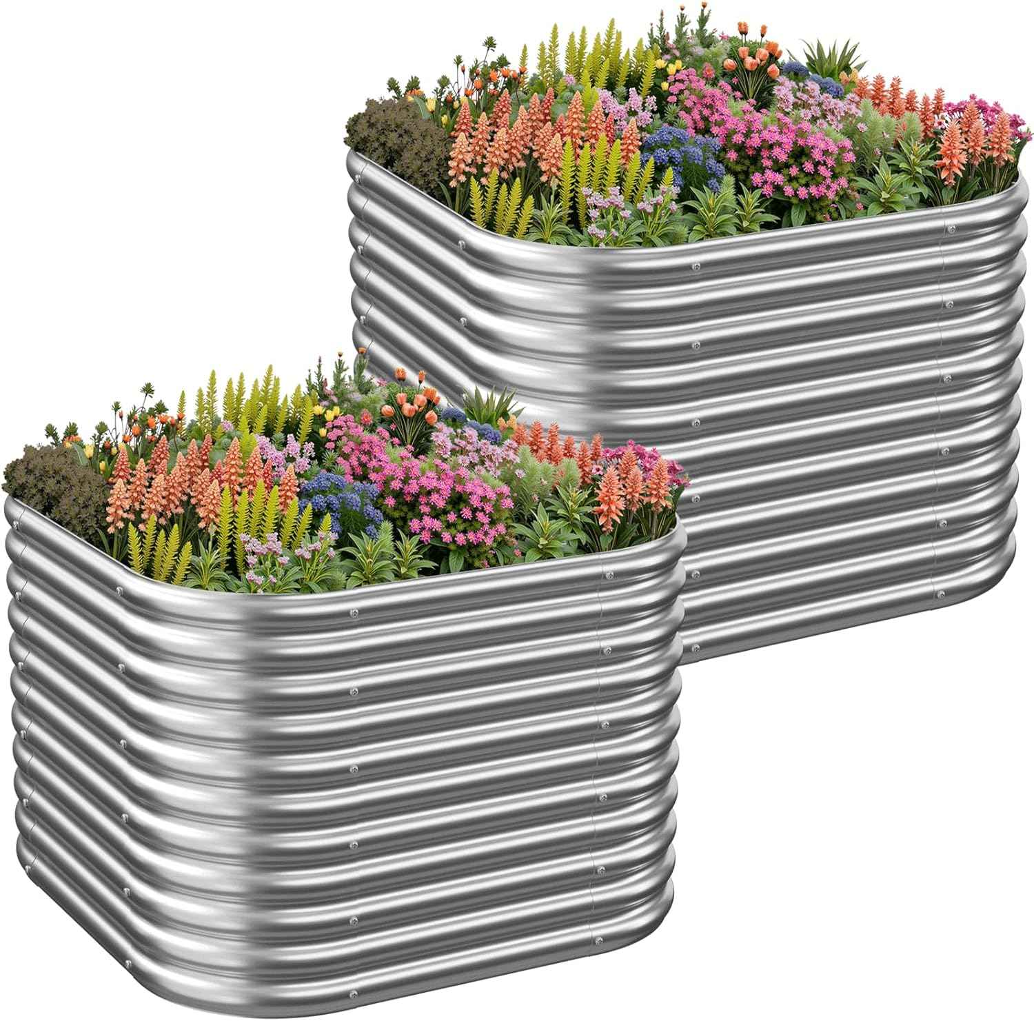 2 Pack Tall 2x2FT Corrugated Galvanized Steel Raised Garden Bed Outdoor, Metal Above Ground Garden Bed for Vegetables and Flowers, Raised Beds for Gardening-2x2FTx16inch