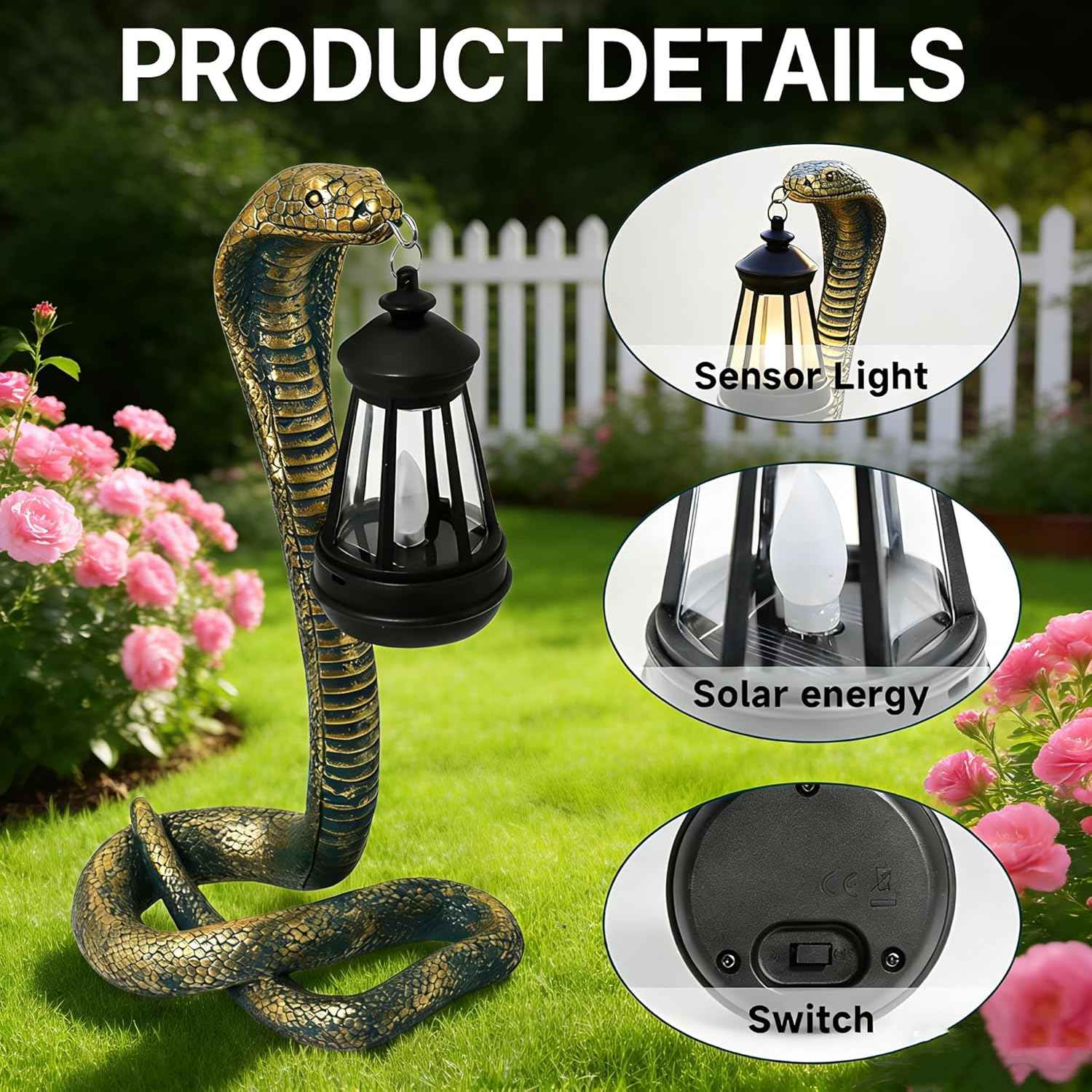 Solar Garden Outdoor Statues Snake with Solar Lights Outdoor Chrismtas Decorations - Lawn Decor Snake Statue for Patio, Balcony, Yard Ornament - Unique Housewarming Gifts (Bronze Colored)