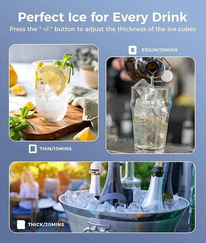 ecozy Ice Cube Makers Countertop, 45 lbs Per Day Portable Ice Machine, 24 Cubes Ready in 13 Mins, Self-Cleaning Function, Perfect for Home Kitchen Bar Office, Stainless Steel