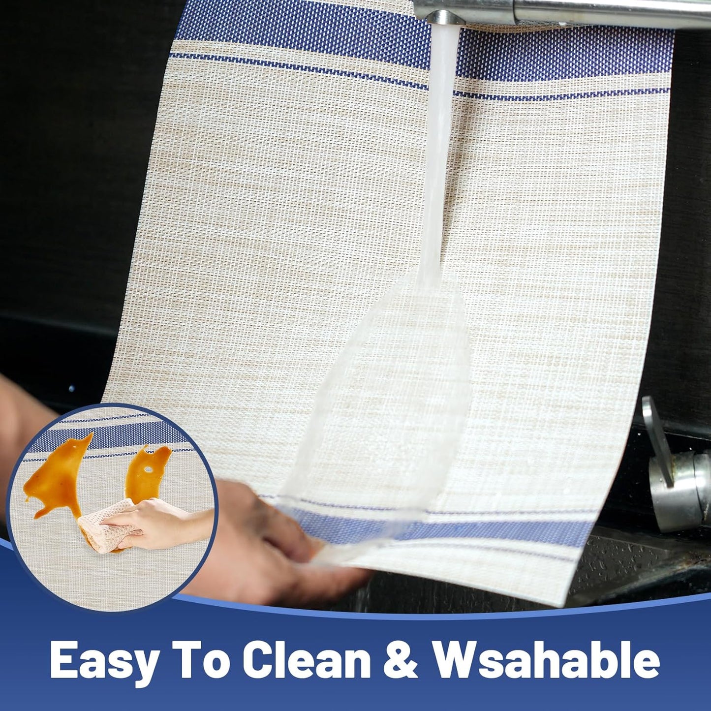 Placemats Set of 8，Non-Slip PVC Weave Table Mats Easy to Clean，Heat Resistant Place Mats for Kitchen Dining Table Decoration Indoor Outdoor，Khaki Blue