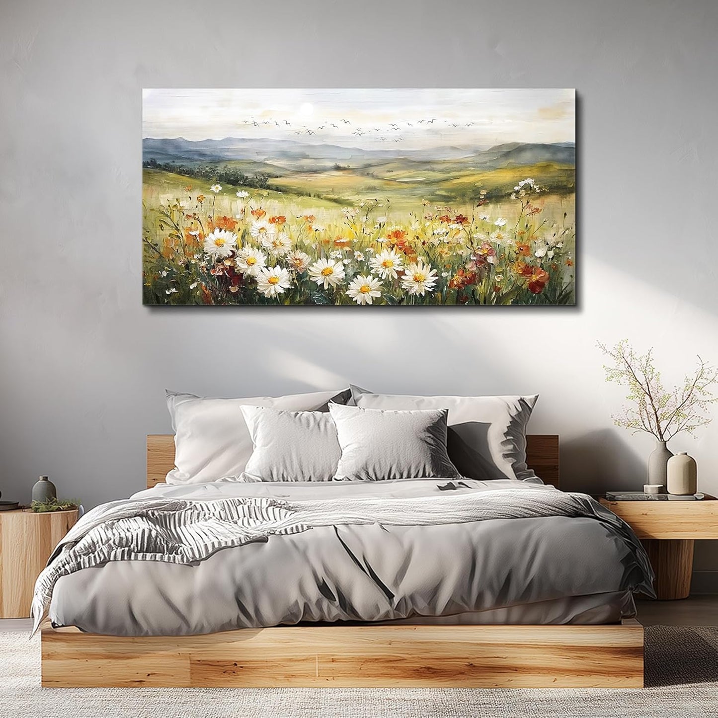 FUHAIHUA Canvas Wall Art For Living Room Large Framed Wall Decor For Bedroom Modern Office Wall Decorations Prairie Flowers Landscape Painting Farmhouse Pictures Artwork Home Decor 20" x 40"
