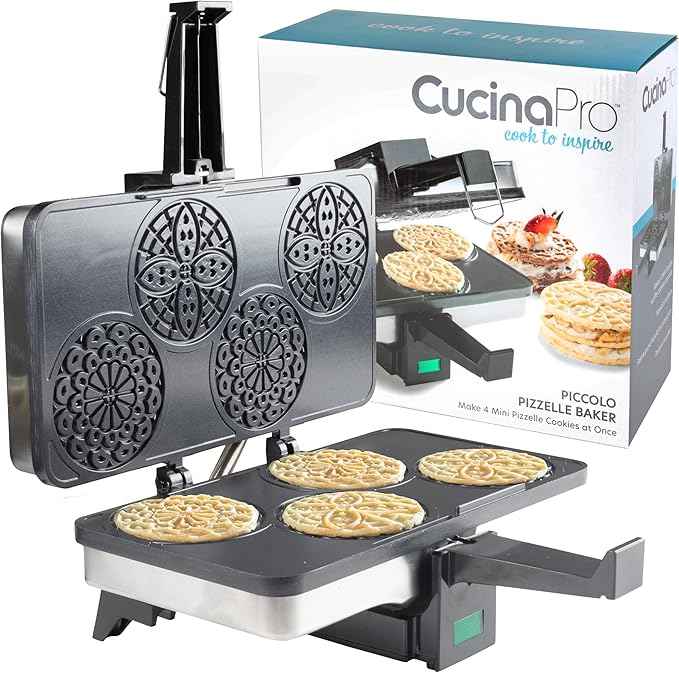 Piccolo Pizzelle Baker- Nonstick Electric Press Makes 4 Mini Cookies at Once, Even Heating- Fun Baking Machine w Recipe Guide, Mothers Day Brunch Party Supplies, Italian Waffle Dessert Treat Making