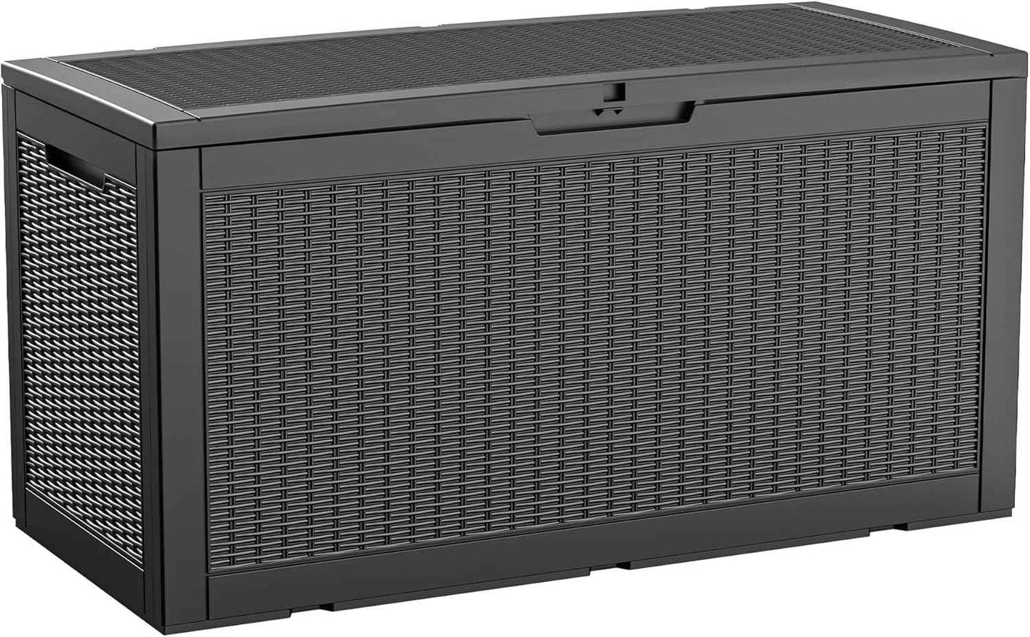Waterproof Outdoor Storage Box, 125 Gallon Lockable Deck Box, UV-Resistant Outside Storage Bin with Hydraulic Lid for Patio Furniture, Cushion Organizer, Garden Tool, Pool Accessories, Black