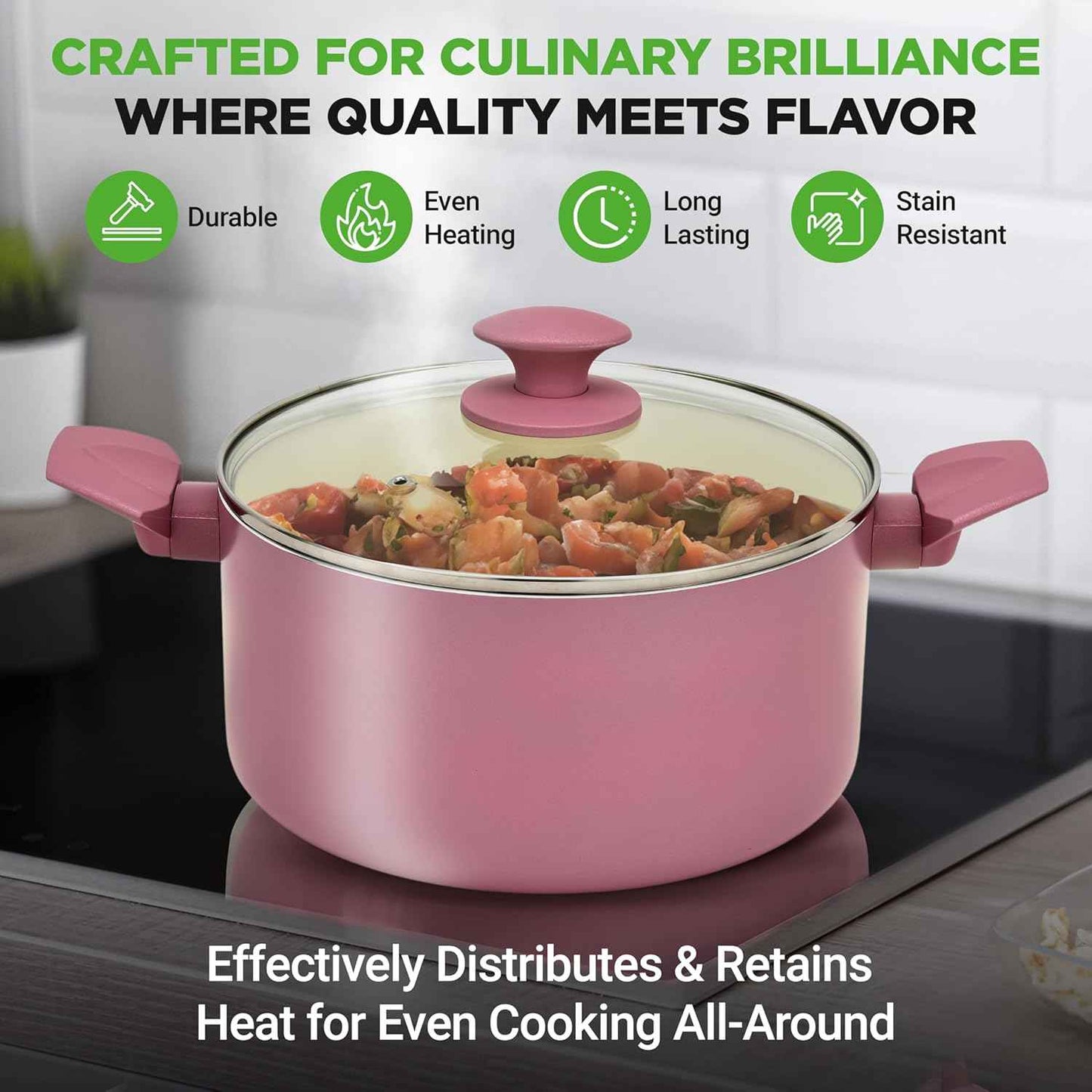 NutriChef 54-Piece Kitchen Cookware Set – Complete Non-Stick Ceramic Pots and Pans Set with Utensils, Bakeware, and Knife Set, Gas, Electric & Induction Compatible, Blush Pink Kitchen Essentials