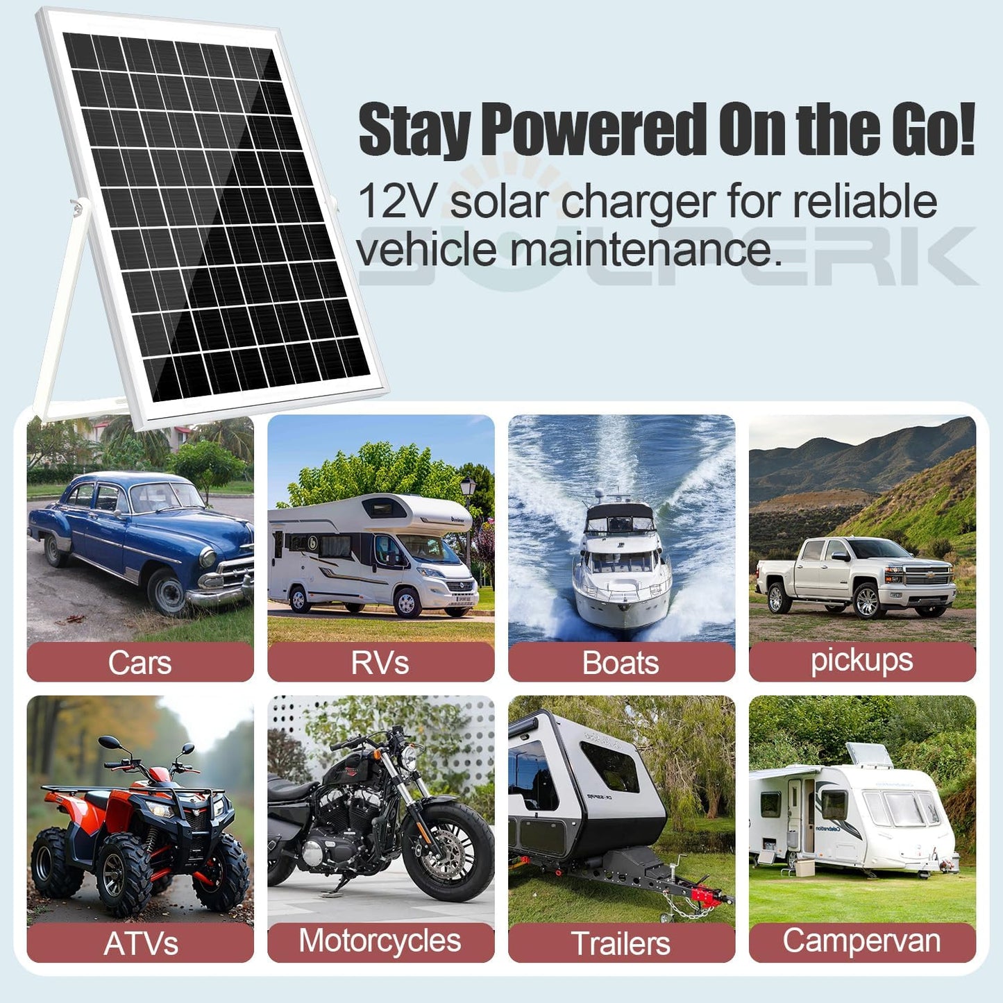 SOLPERK Solar Panel Kit 10W 12V, Waterproof Solar Battery Trickle Charger Maintainer + Smart MPPT Controller + Adjustable Mount Bracket for Boat Car RV Motorcycle Marine Automotive