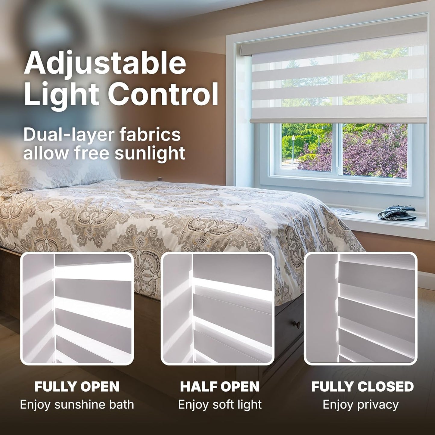 HESTIA Cordless Zebra Blinds Light Filtering Roller Shades UV Blocking Blackout Privacy Indoor Window Blind for Home Office Day and Night, Beige,30" W x 54" H