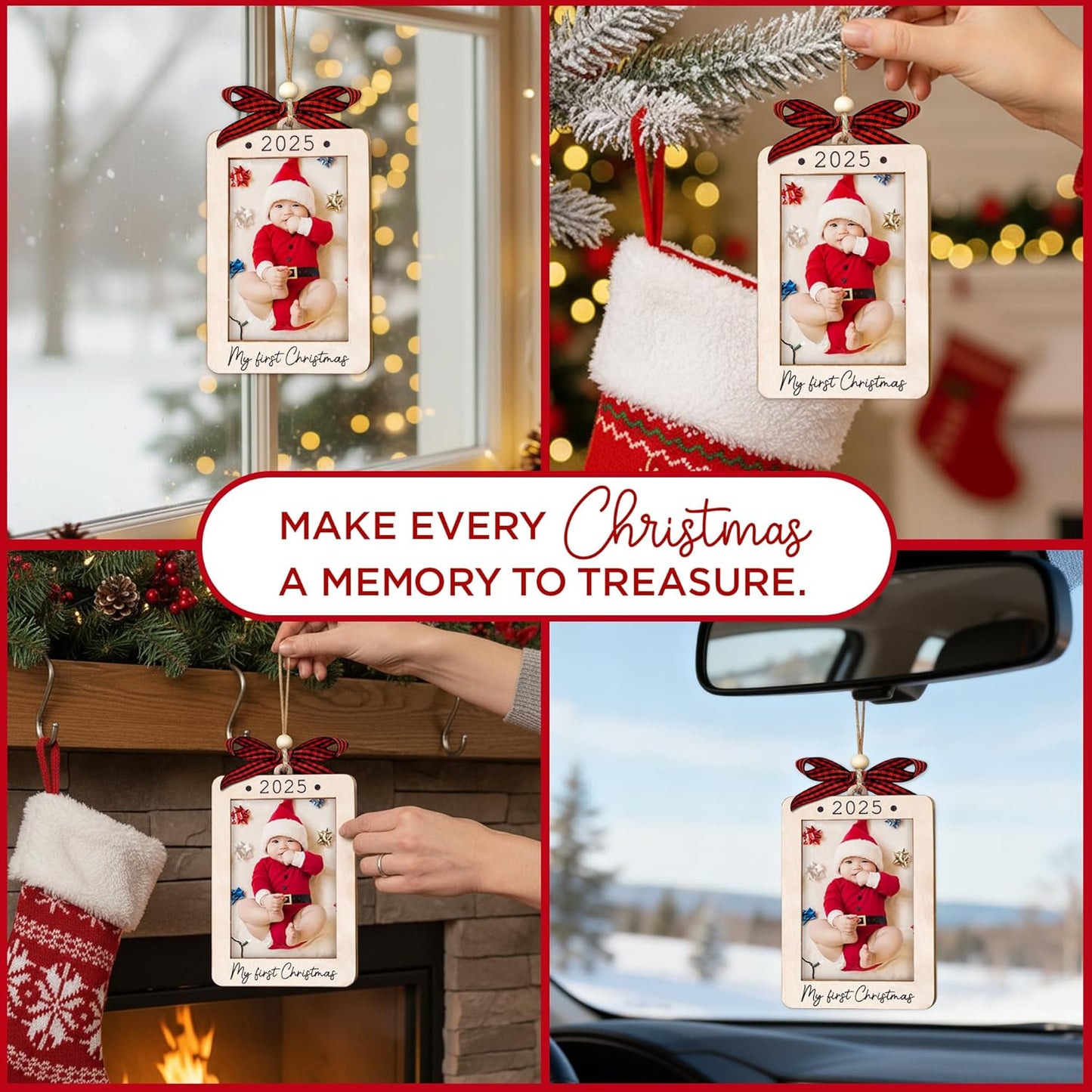Babys First Christmas Ornament 2025 Girl And Boy - Wooden Portrait Picture Frame Ornaments For Tree - My First Christmas Ornament - Photo Frame Ornaments - Baby's First Christmas Gifts 2025