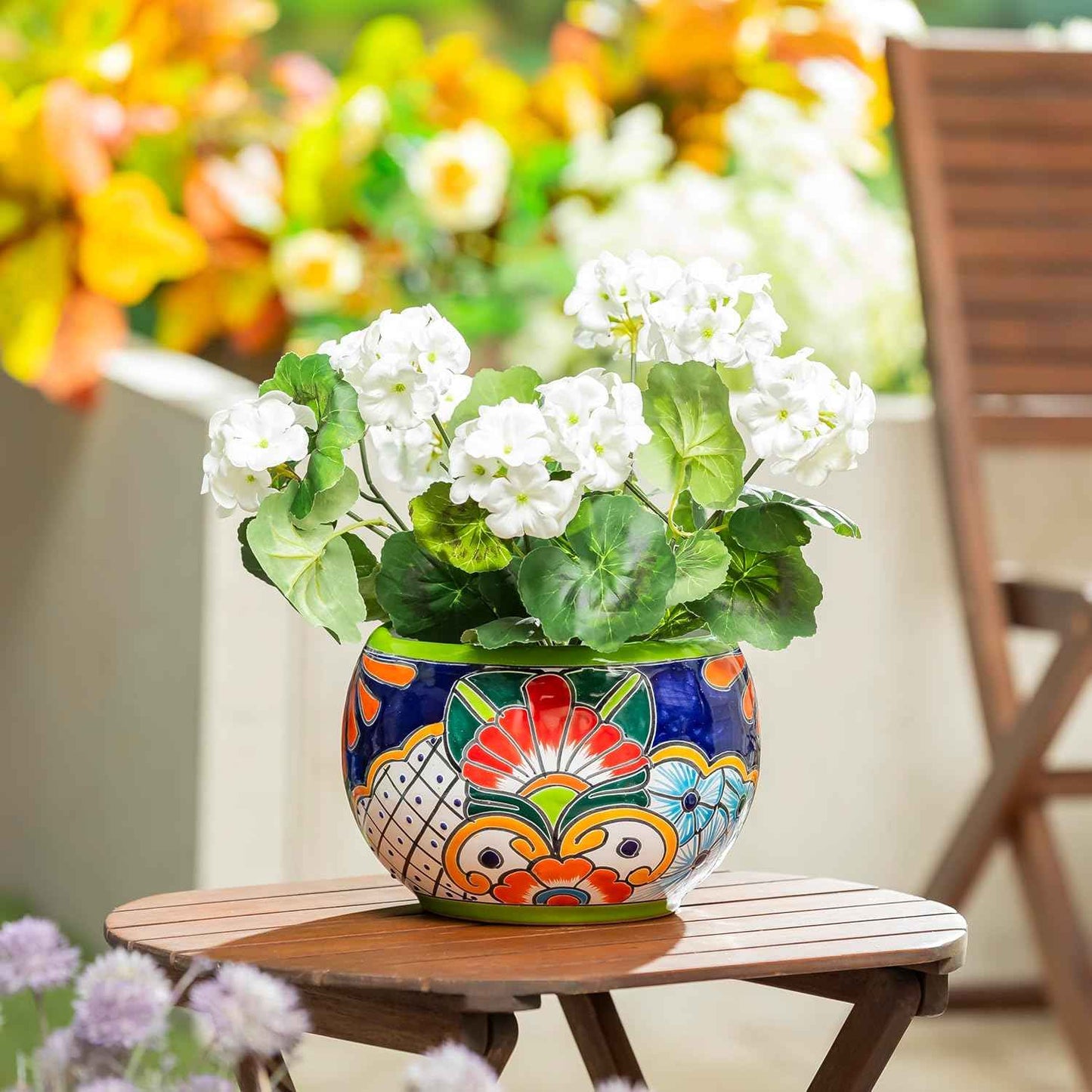 Evergreen Garden Talavera Mexican Pottery Ceramic Green Detailed Baul | Flower Pot Plant Succulent | Indoor Outdoor (9 inch)