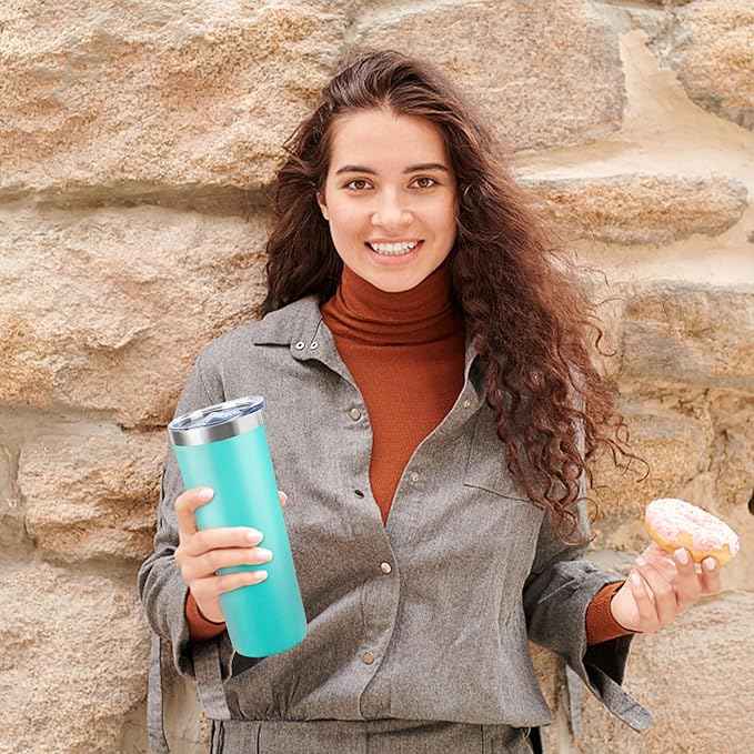 20 oz Skinny Tumbler with Lid and Straw,Stainless Steel Vacuum Insulated Tumbler Cup Double Wall Leak-proof Coffee Mug,Travel Thermal Water Tumbler for Home,Office,Outdoor(Teal,8)