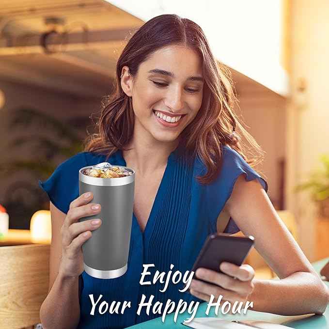 20 oz Tumbler Stainless Steel Tumblers with Lid Double Wall Vacuum Insulated Coffee Mug 20oz Powder Coated Cup for Hot and Cold Drinks, Gray, 1 pack