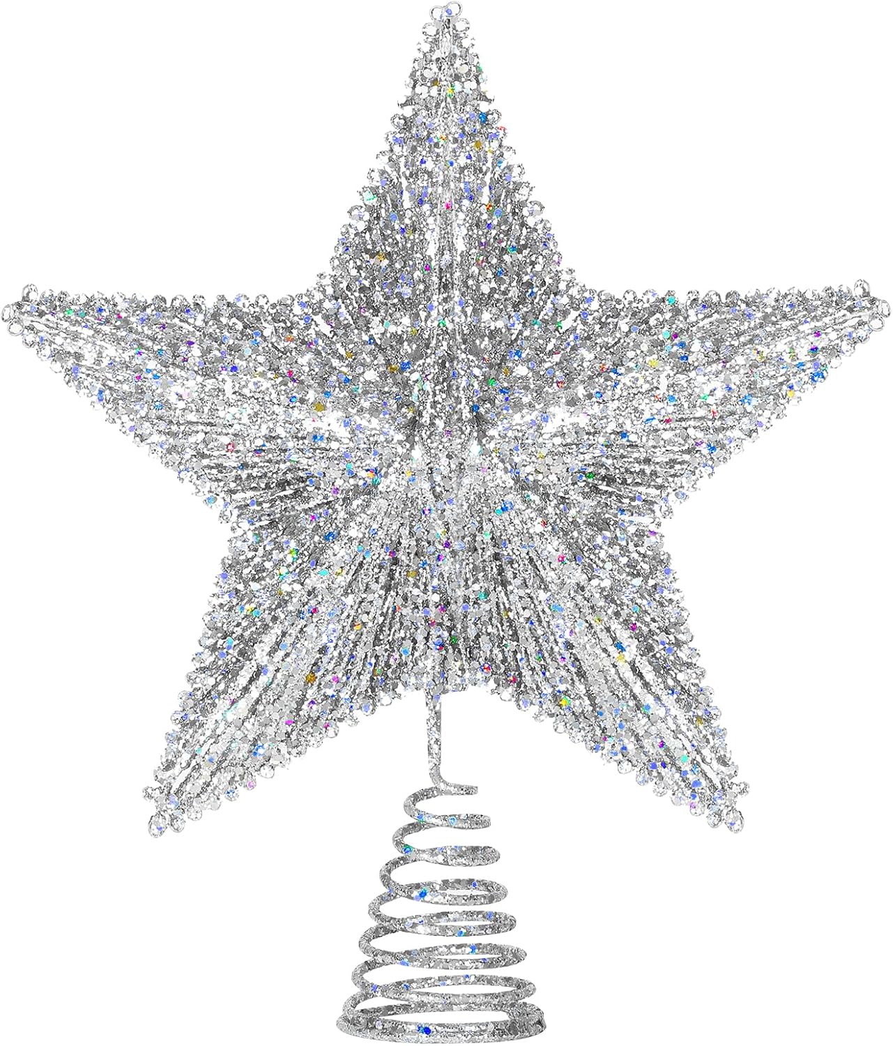 Luxspire Christmas Tree Topper, 3D Lighted Christmas Tree Star with Remote & USB, Star for Christmas Tree Top, 9.8" Xmas Star for Holiday Decorations, 6H Timer & 8 Lighting Modes, Silver