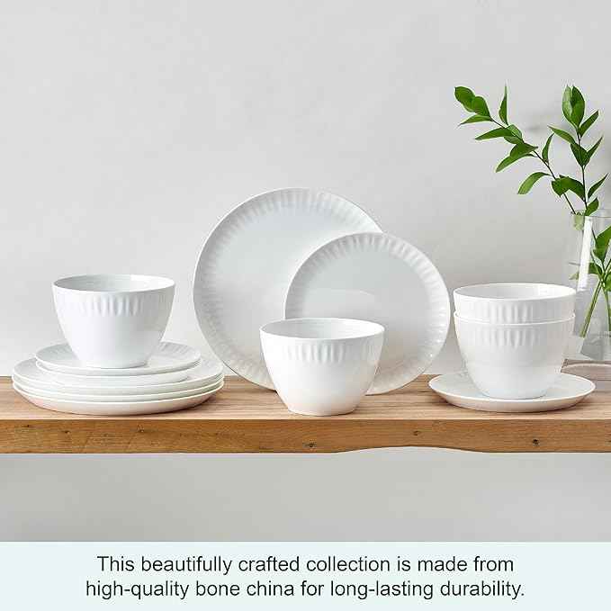 Mikasa Franklyn Bone China Chip Resistant 12 Piece Dinnerware Set, Service for 4