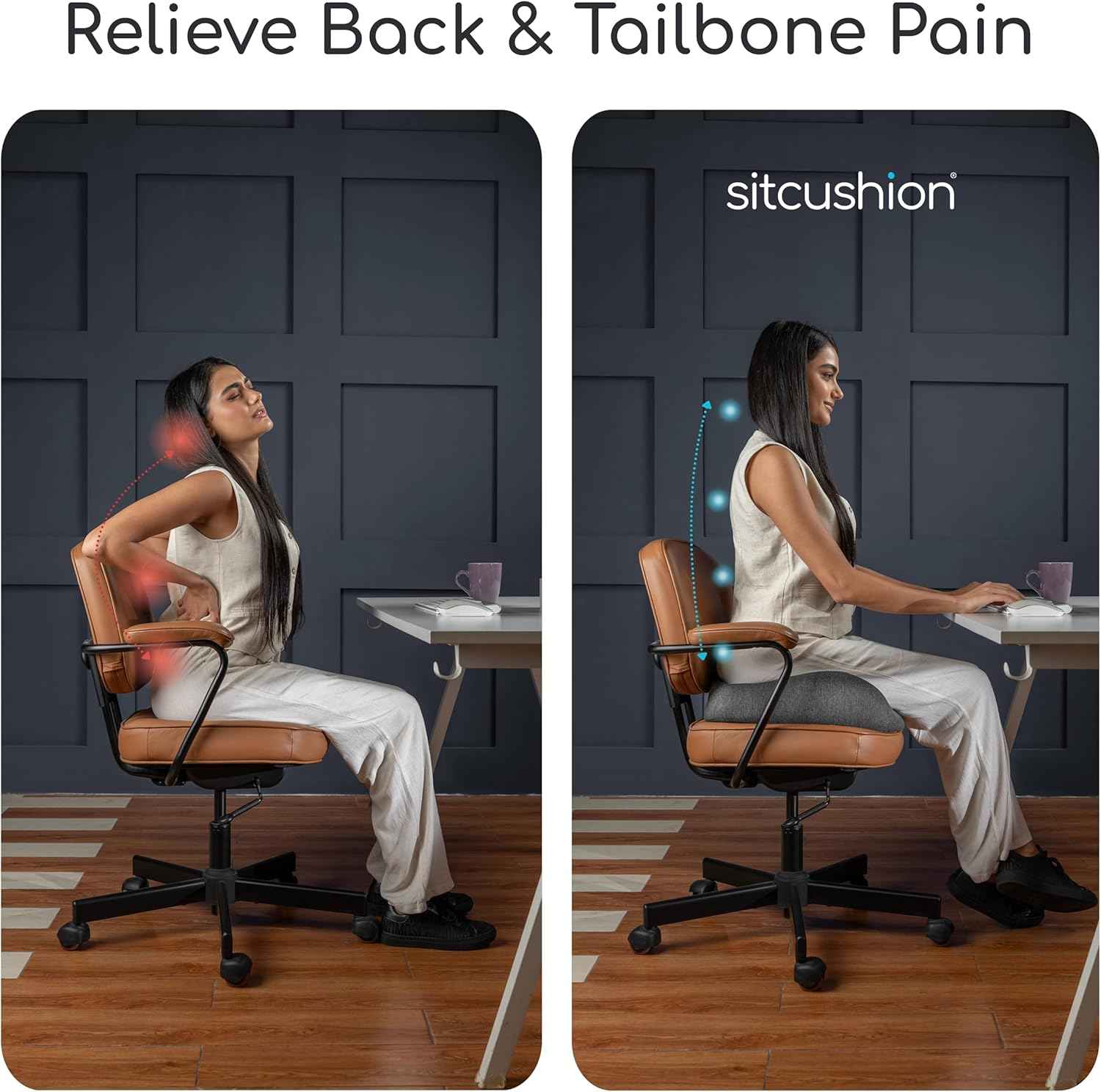 SitCushion X Large Office Chair Cushion for Sciatica Pain Relief, Memory Foam Seat Cushion for Car Seat Pad, Orthopedic Pillow. Computer Chair Cushion for Tailbone Pain Relief All Day Comfort (Gray)
