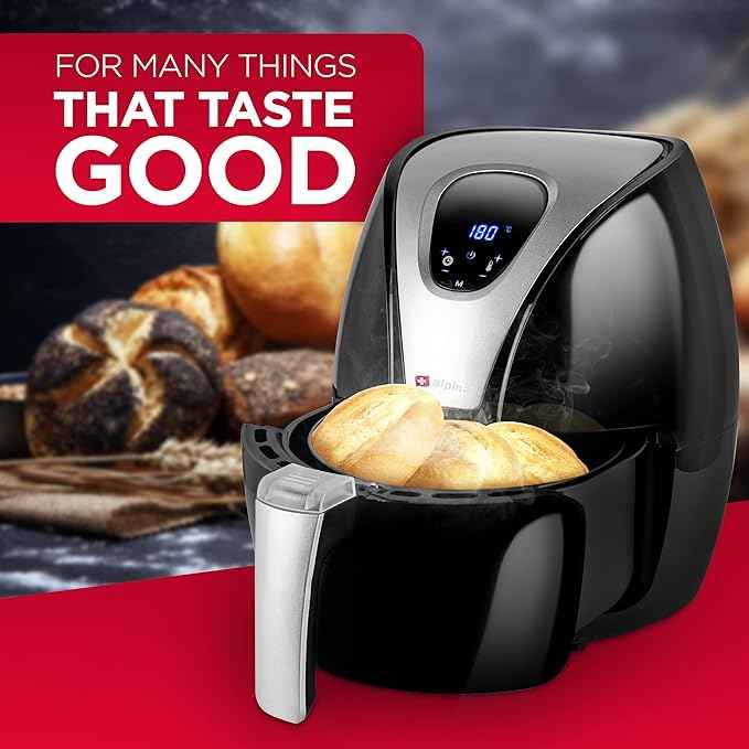 alpina Hot air fryer, fryer, roasting, frying, grilling, roasting and frying, up to 80% less fat, 2-4 people, 2.4 liters, black