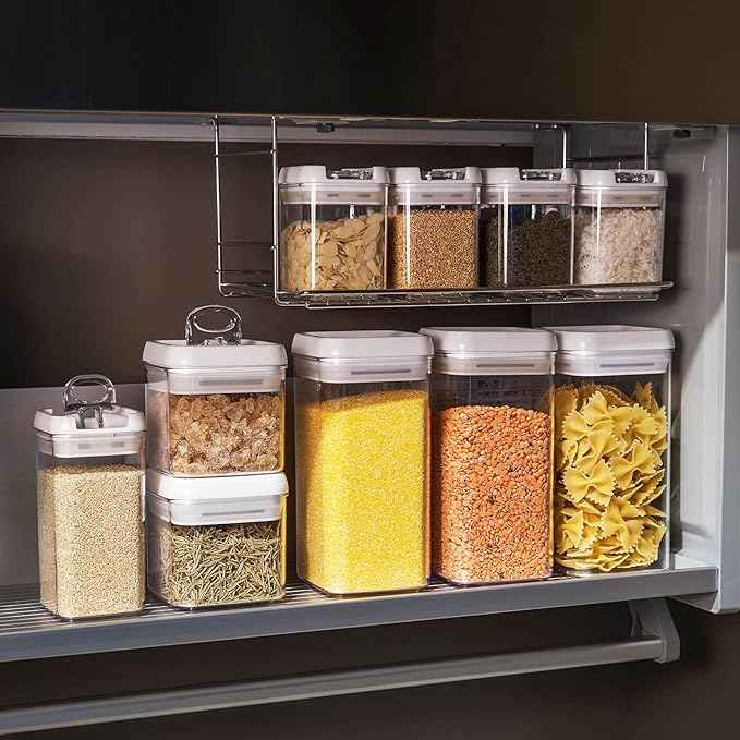 Felli Flip Tite Food Storage Container with Lid Airtight 4" Ring Seal Flip Top, Stackable Acrylic Canister Jar for Pantry Kitchen Counter, Snack Coffee Bean Granola Pet Treats Cracker Holder (1.2 L)