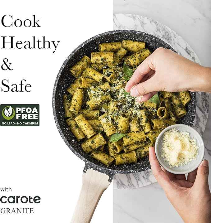 CAROTE 26Pcs Pots and Pans Set, Nonstick Cookware Sets, Granite Induction Cookware Non Stick Cooking Set w/Frying Pans & Saucepans(PFOS, PFOA Free)