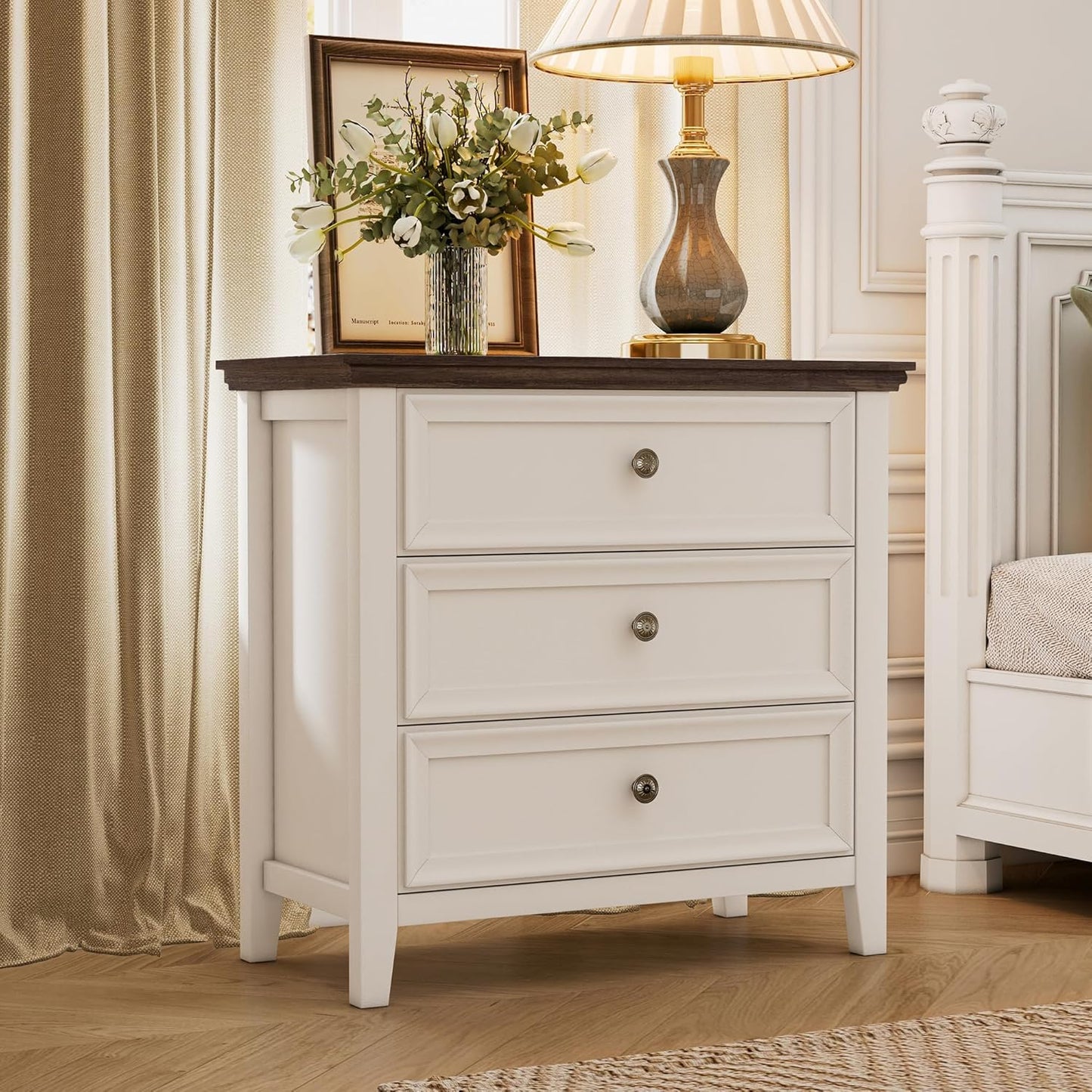 BLANKSPACE Dresser for Bedroom, 3 Drawer Dresser, Modern 3 Chest of Drawers, Farmhouse Storage Cabinet with 3 Drawers for Home Office, Dining Room, Antique White