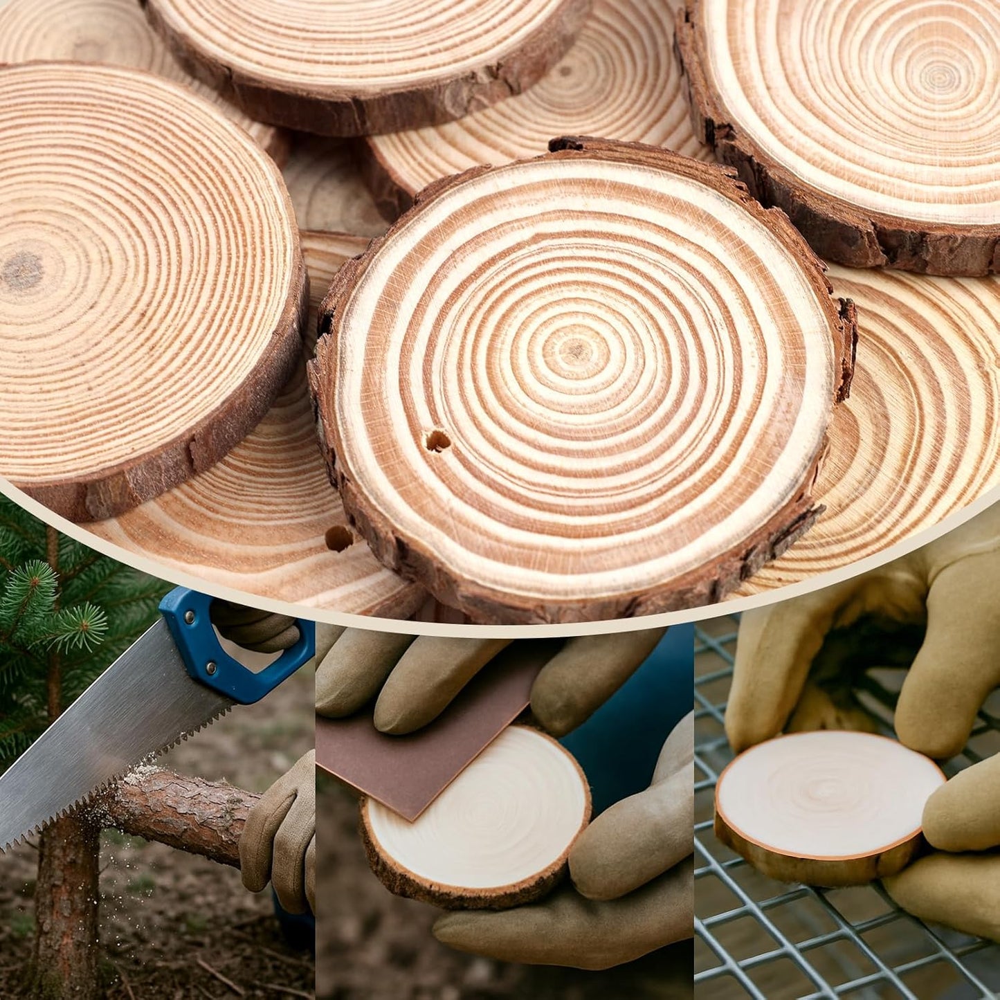 JOHOUSE 40Pcs Wood Slices, 2.9"-3.4" Unfinished Natural Wood Rounds for Crafts, Christmas Ornaments, Home Decor, Painting, Coasters, DIY Gifts, Party Wedding Decor, with Pre-drilled Hole