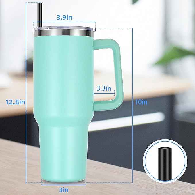 DOMICARE 40 oz Tumbler with Handle and Straw, Stainless Steel Tumbler with Lid and Straw, Reusable Vacuum Insulated Cup, Travel Coffee Mug, Mint Green, 4Pack