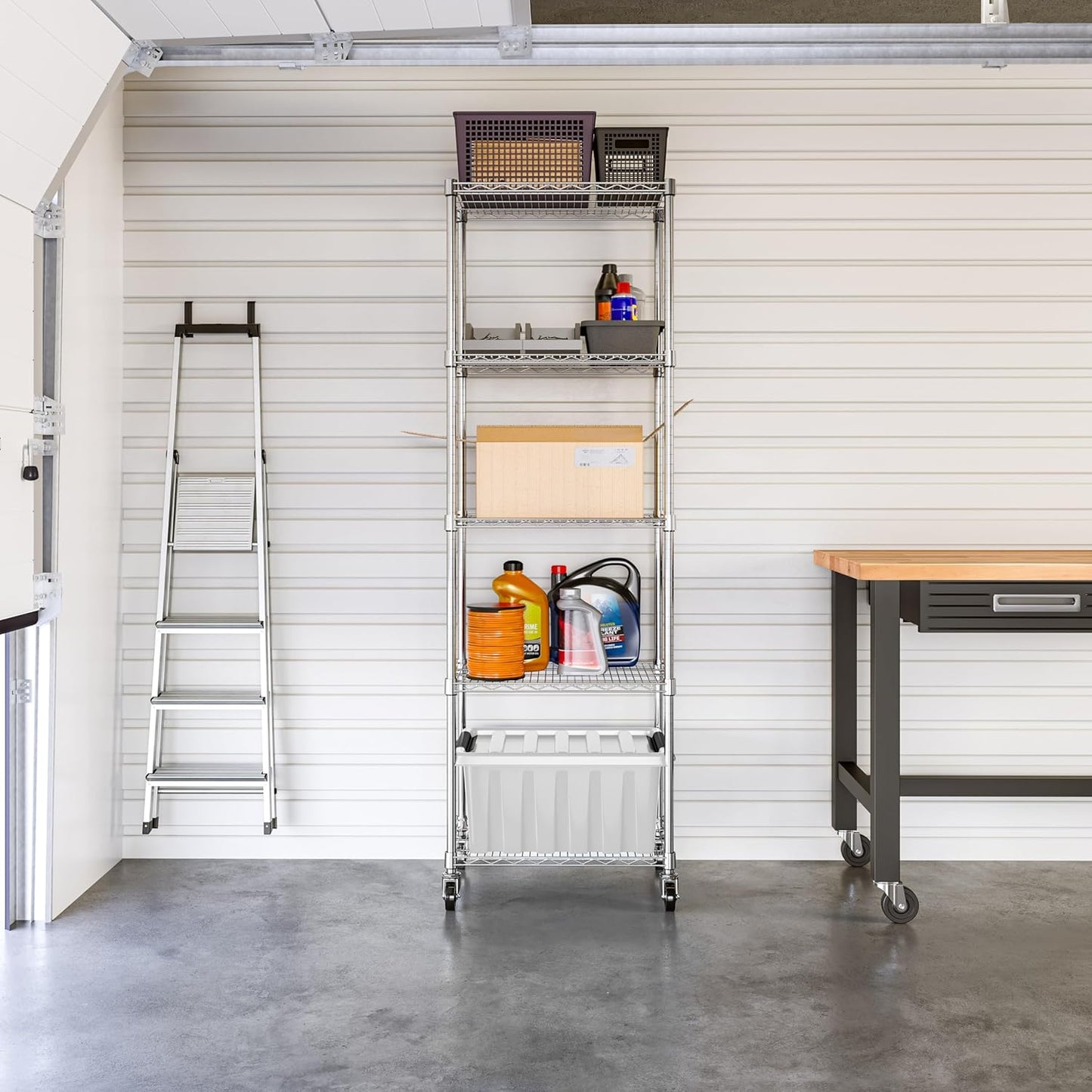 Seville Classics UltraDurable Heavy Duty NSF Solid Steel Wire Rack Storage Unit Organizer for Garage, Warehouse, Office, Restaurant, Classroom, Kitchen, 5-Tier Shelving, 24" W x 18" D