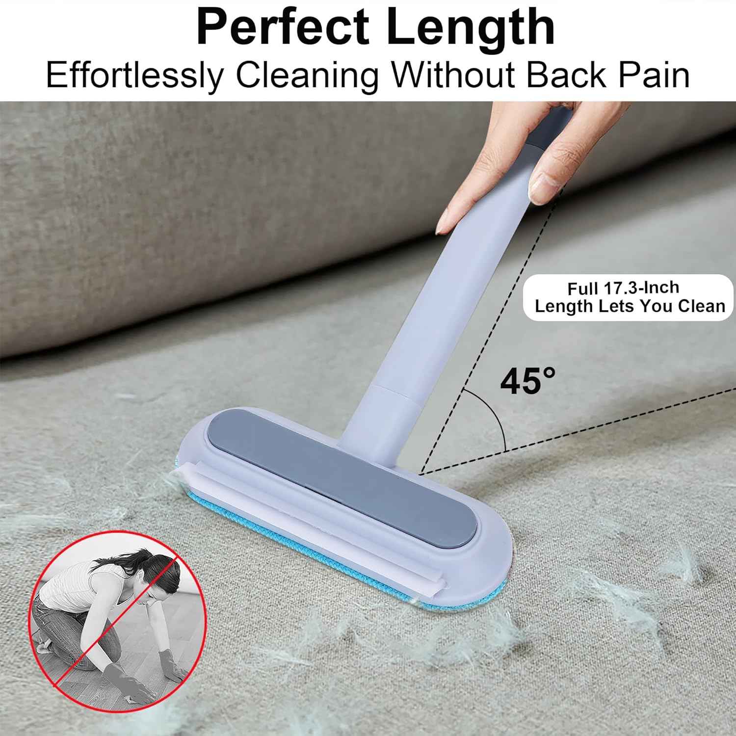 Pet Hair Remover for Furniture, 17.3Inch, Reusable Lint Brush for Dog and Cat Hair - Multifunctional Fur Removal Tool, Gentle on Couches, Carpets, Car Seat, Clothes, Bedding