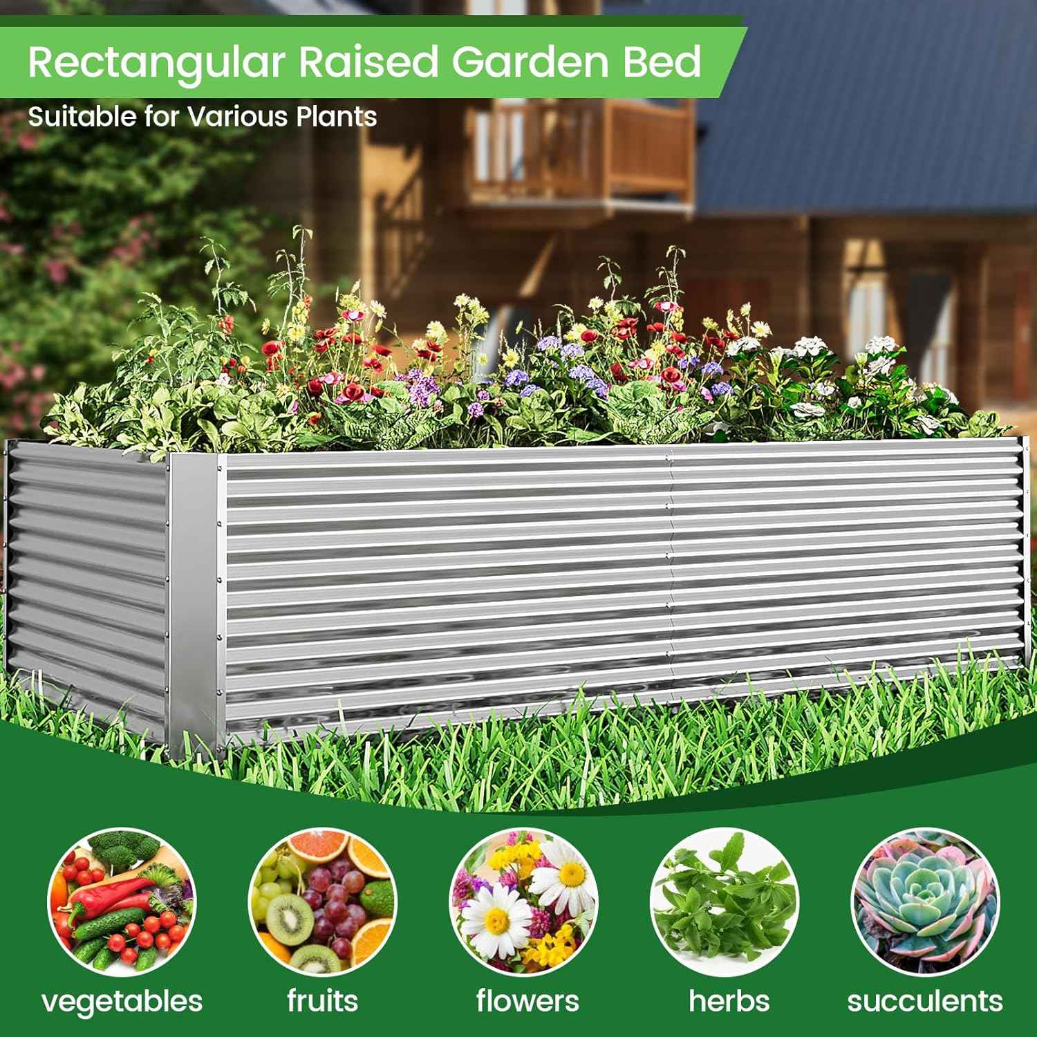2pcs Tall Galvanized Raised Garden Bed Outdoor,Steel Garden Bed for Vegetables,Above Ground Garden Box for Flower,Metal Raised Beds for Gardening - 6x3ft