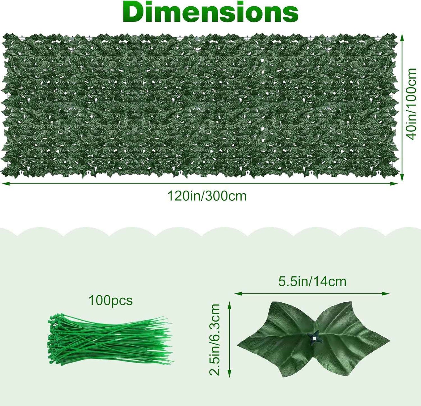 Artificial Ivy Privacy Fence Wall Screen, 40X120 in UV-Anti Faux Greenery Backdrop Ivy Vine Leaf Hedges Fence Panels for Patio, Balcony, Garden, Backyard Indoor Outdoor Green Wall Decor