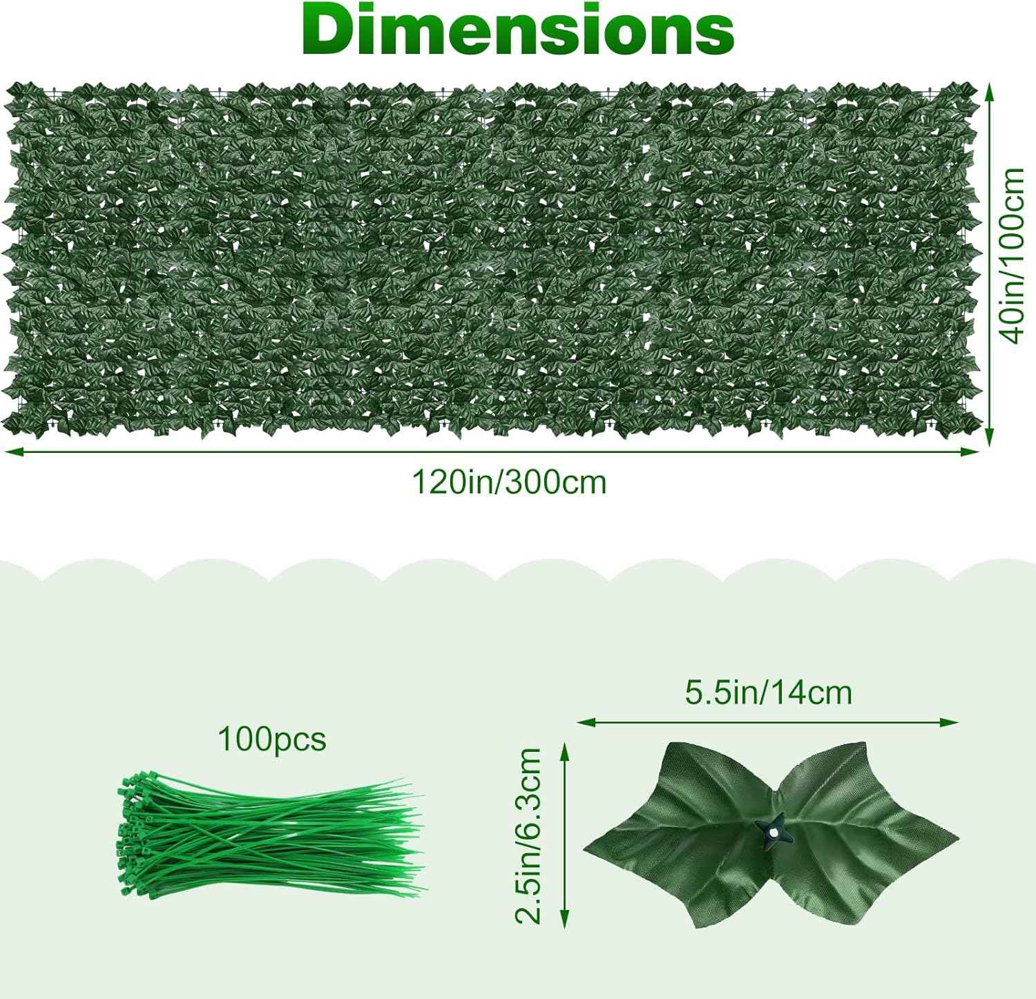 Artificial Ivy Privacy Fence Wall Screen, 40X120 in UV-Anti Faux Greenery Backdrop Ivy Vine Leaf Hedges Fence Panels for Patio, Balcony, Garden, Backyard Indoor Outdoor Green Wall Decor