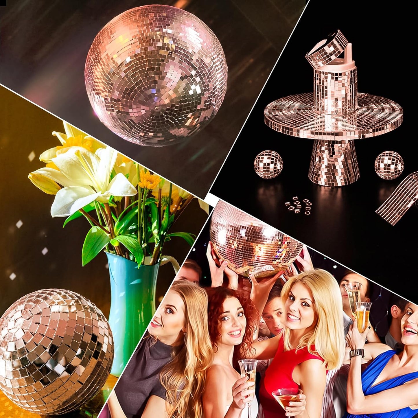 LONGKING 3776 Pieces Self-Adhesive Mirror Tiles, Square Mirror Stickers Mosaic Tiles, Glass DIY Craft Decoration, Disco Ball Tiles(Rose Gold)