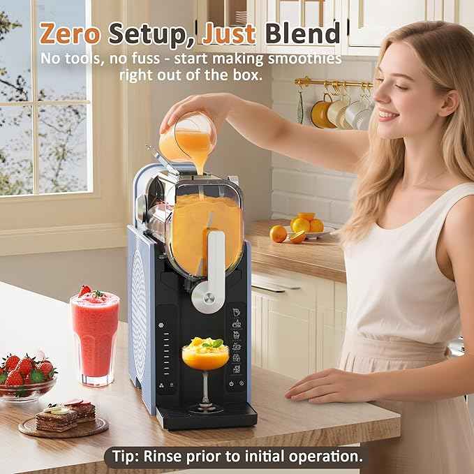 Slushie Machine, Slushy for Home No Ice Need, Soft Serve Ice Cream Maker & Margarita Machine, Auto-Cleaning, 6 Presets for Milkshakes, Frappés, Frozen Drink and More, Blue.