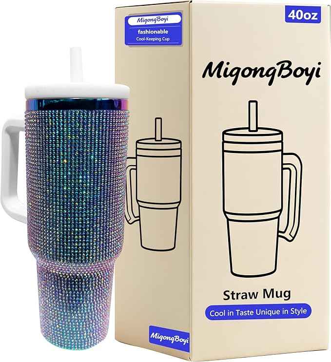 40-OZ Insulated Water Bottle,Insulated Stainless Steel Tumbler,Reusable Cold Drink Thermos,BPA-Free, Double-Wall Stainless Steel Water Bottle (Colorful-Diamond, 40, Fluid Ounces)