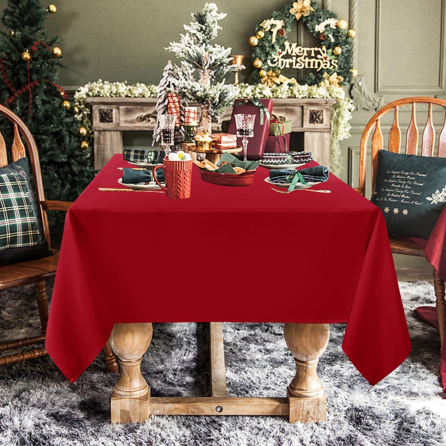 sancua Rectangle Tablecloth - 70 x 108 Inch - Stain and Wrinkle Resistant Washable Polyester Table Cloth, Decorative Fabric Table Cover for Dining Tables, Buffet Parties and Camping, Red