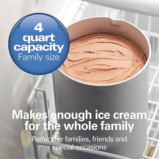 Hamilton Beach Electric Automatic Ice Cream Maker & Frozen Yogurt Machine, Makes Custard, Sorbet, Gelato and Sherbet, 4 Quart, White (68330N)