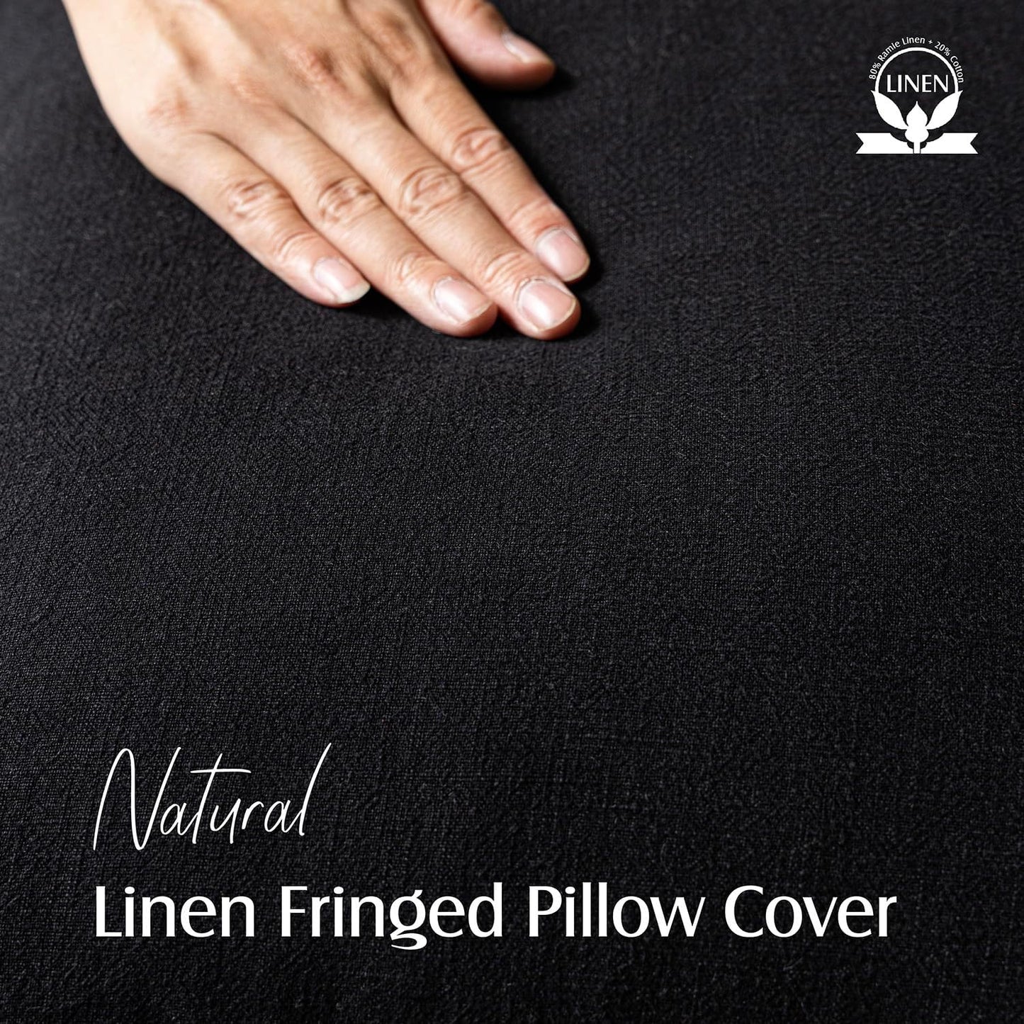 Foindtower Set of 2 Decorative Linen Fringe Throw Pillow Covers Cozy Boho Farmhouse Cushion Cover with Tassels Soft Accent Pillowcase for Couch Chair Sofa Bed Living Room Home Decor,18×18 Inch,Black