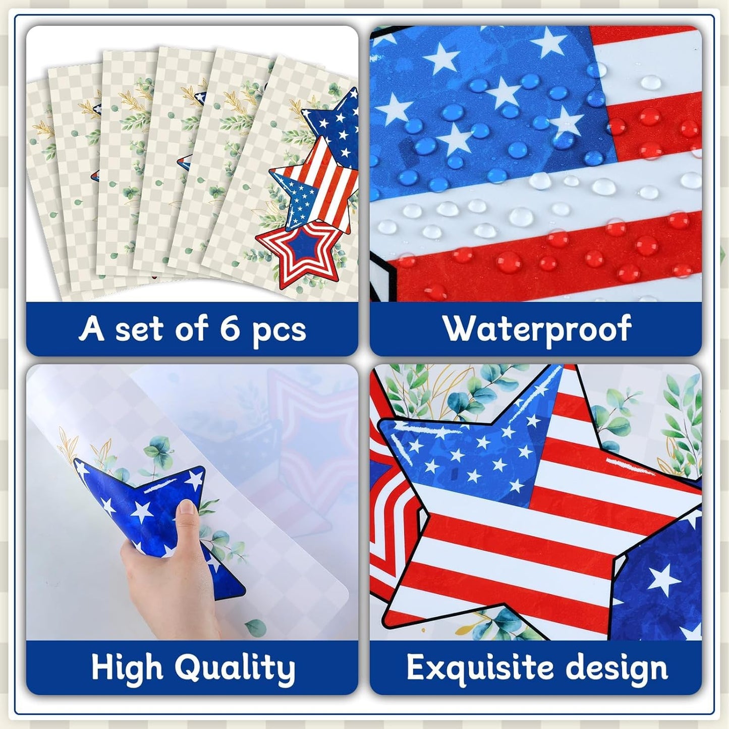 Veterans Day Placemats Set of 6 4th of July Patriotic American Flag Stars Plastic Table Mats Eucalyptus Election Day Memorial Place Mats Table Decoration for Indoor Outdoor Party Kitchen Dining
