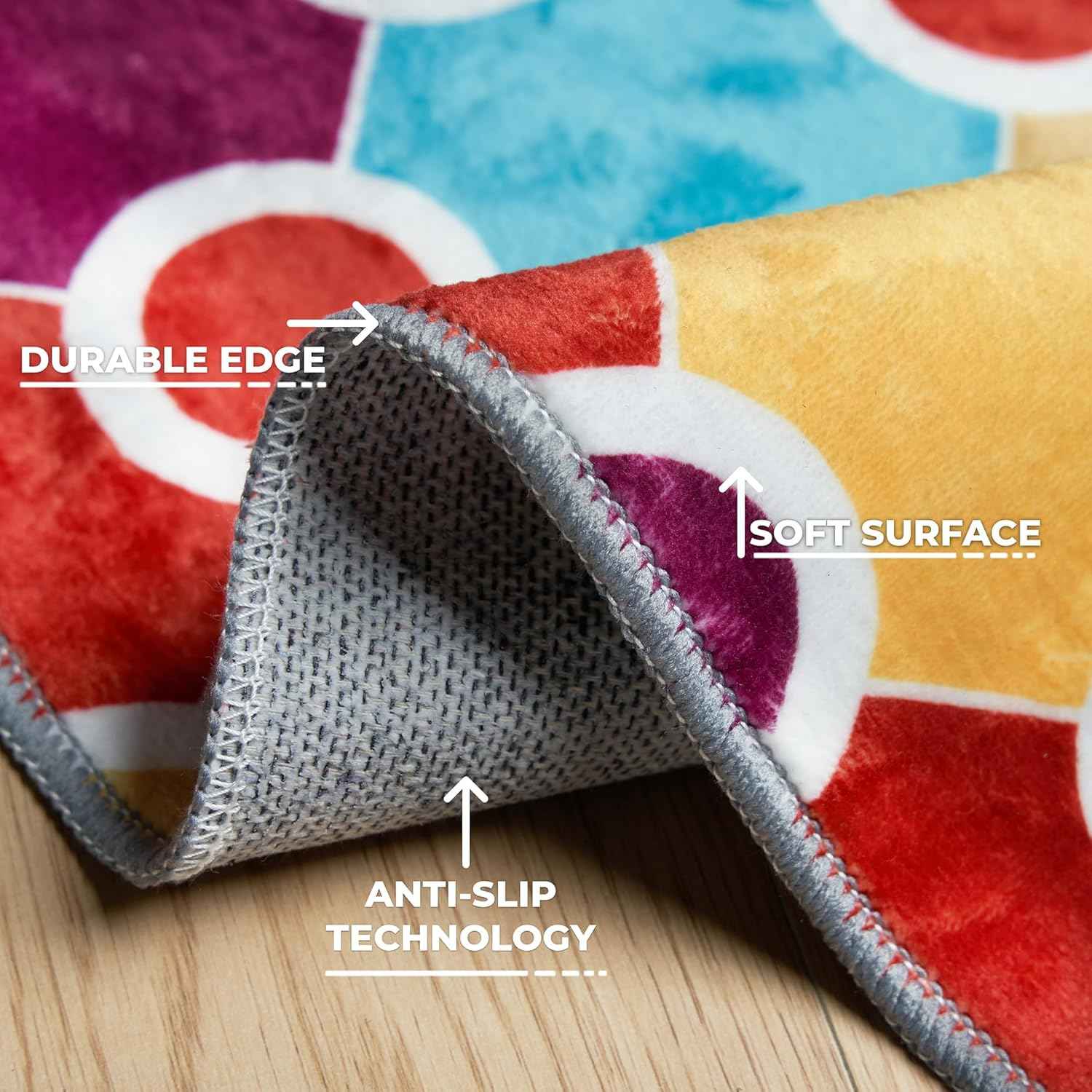 Machine Washable Polka Dot Rug for Kids Area - Multicolor Soft Rug for Nursery/Playroom/Classroom - 6x9
