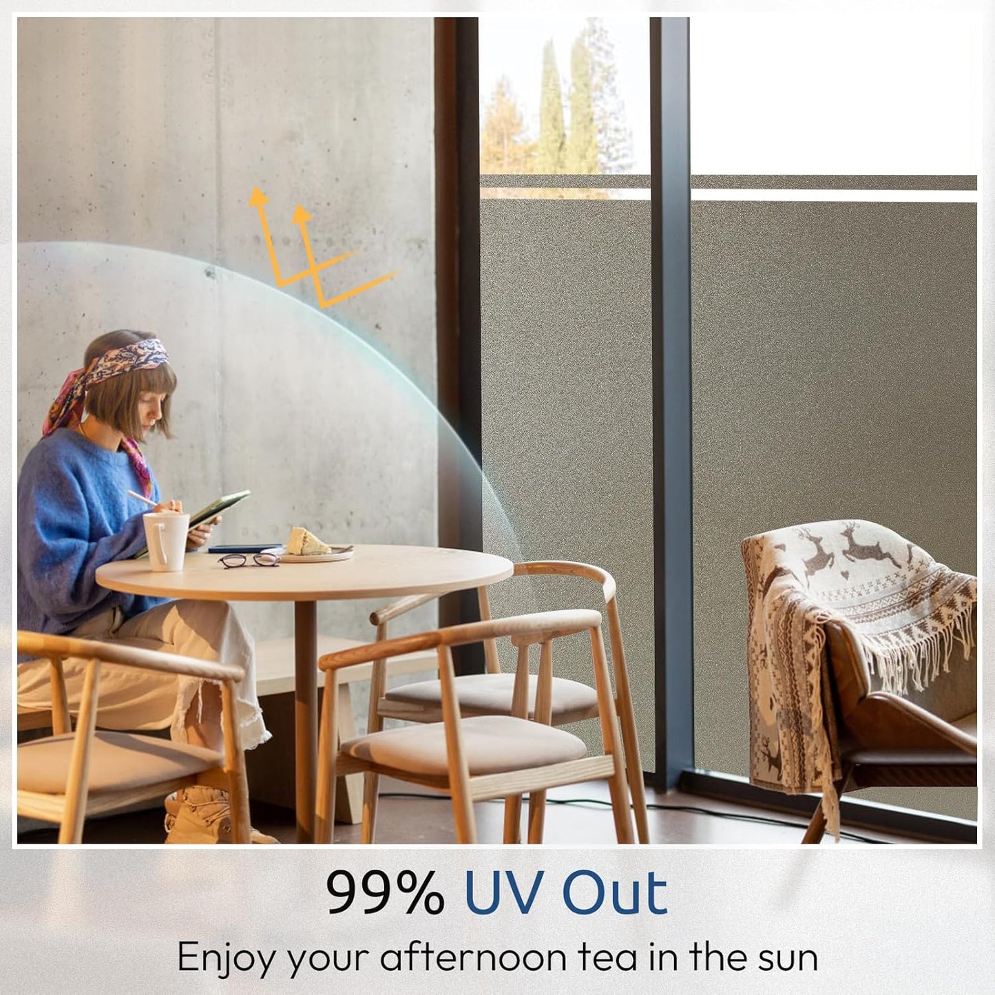 rabbitgoo Privacy Window Film, Static Cling Privacy Film for Glass Windows, Removable Grey Frosted Sun Light Blocking Coverings House Tint for Home Bathroom Garage, Taupe, 35.4 x 78.7 Inches