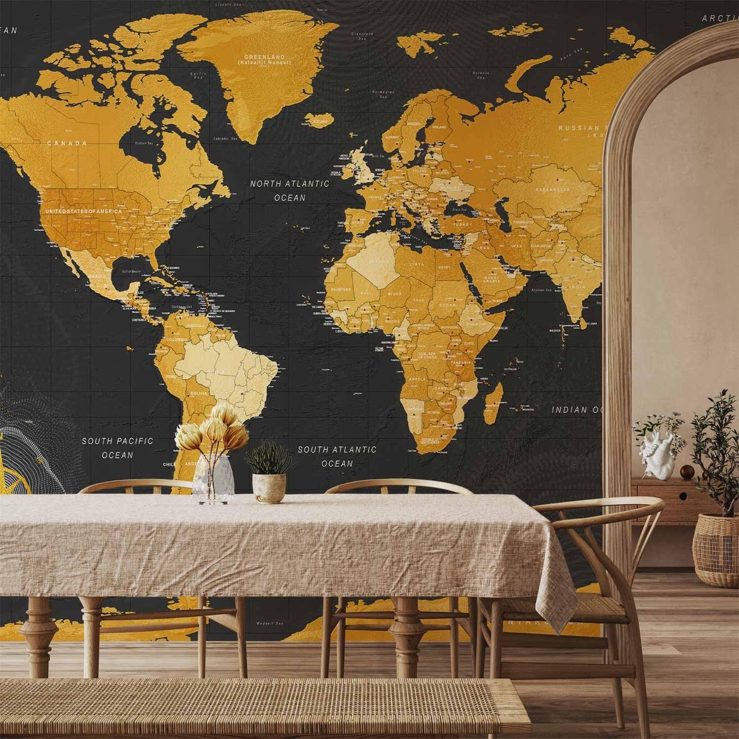 artgeist Premium Wall Mural World Map 98x69 in - XXL Non-Woven Wallpaper Fleece Wall Decor Photo Print Picture Image Design Home Map of The World k-A-0130-a-a