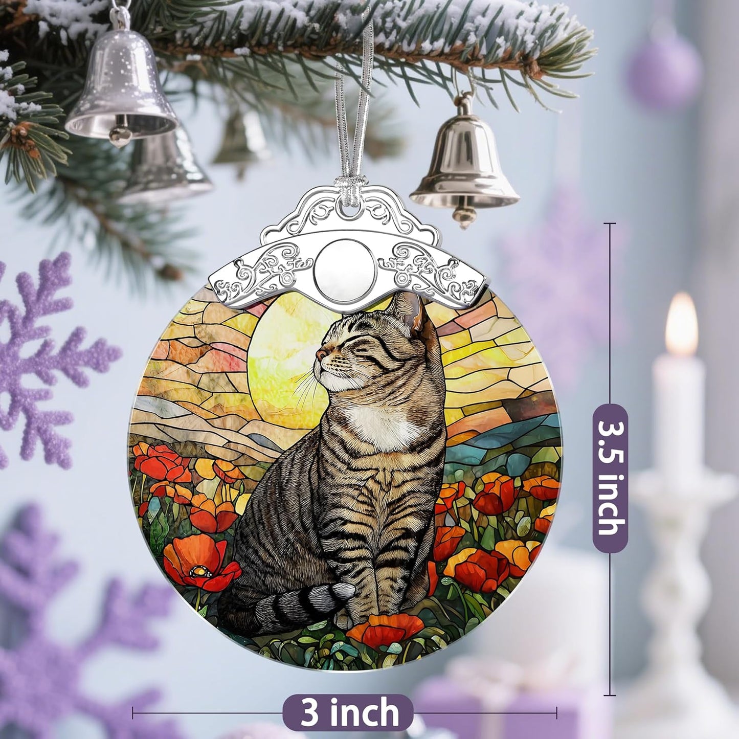 Stained Glass Ornament, Christmas Ornaments, Christmas Decorations for Tree, Holiday Ornament, Gifts for Cat Lovers, Holiday Party Gifts, Gift Ideas & Xmas Gift - Cat