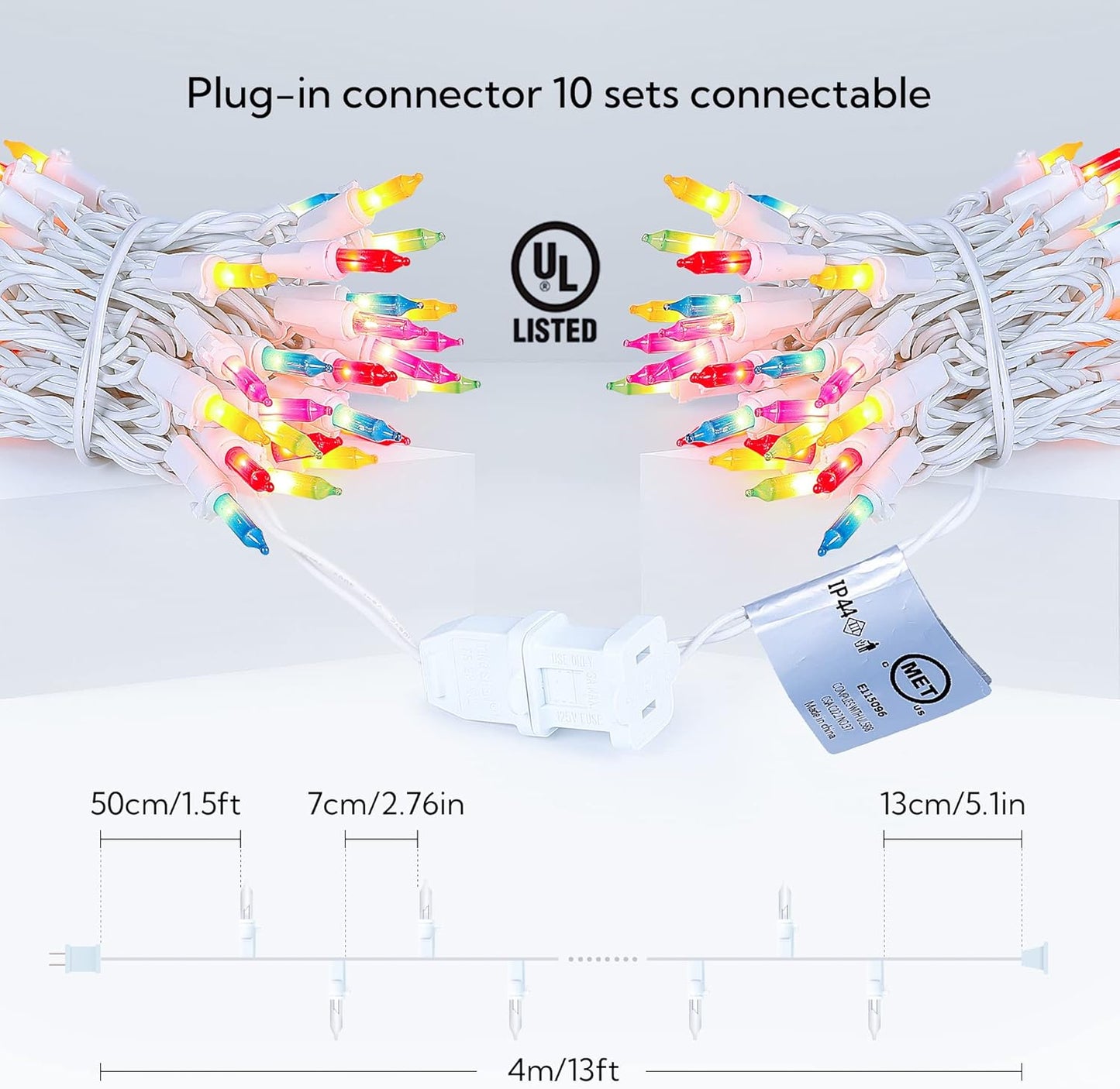 Christmas Decorations Mini String Lights,13feet 50Count Light Set on White Wire Plug in End-to-End Connectable for Indoor Outdoor Party Yard Garden Patio Home Easter Decor, Multicolored