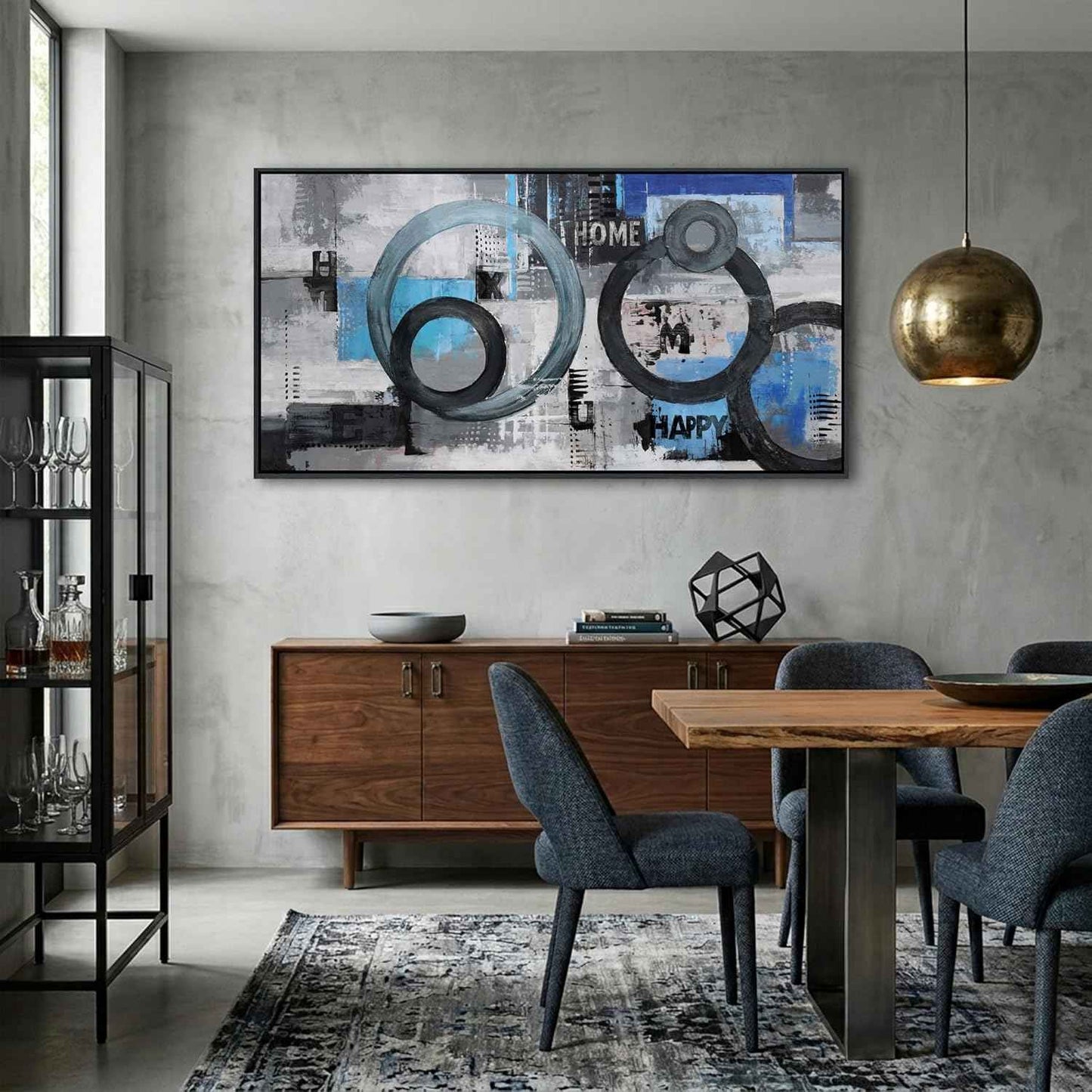 Navy Blue Abstract Wall Art for Living Room - Large Modern Canvas Pictures for Bedroom and Office Decor - Black Framed Wall Art Blue Artwork for Walls 24×48IN