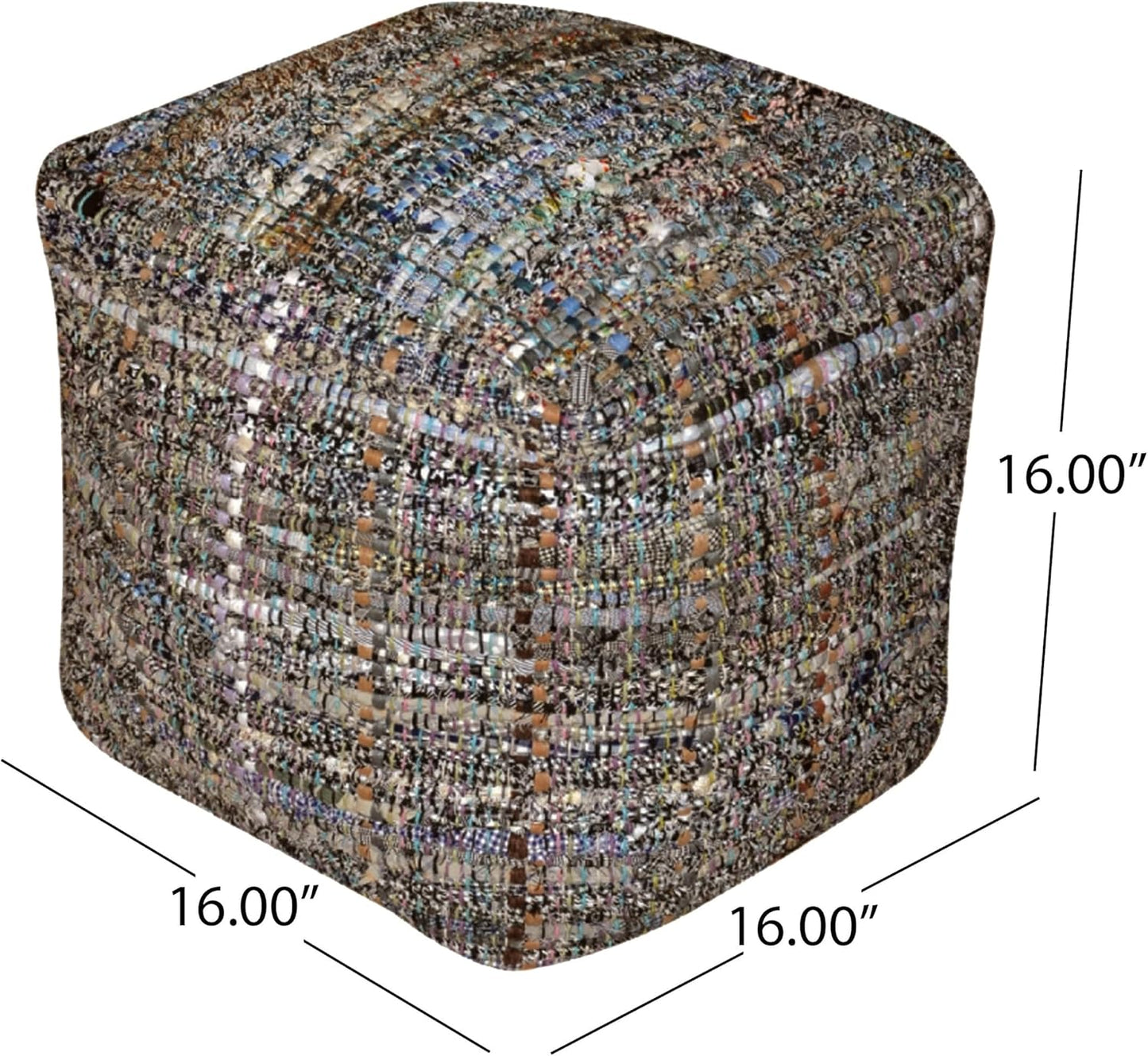 GDFStudio Boho Handmade Fabric Cube Pouf Ottoman Foot Stool - Bean Bag Floor Chair - Foot Rest Couch for Living Room Bedroom Khaki,16" x 16" x 16"