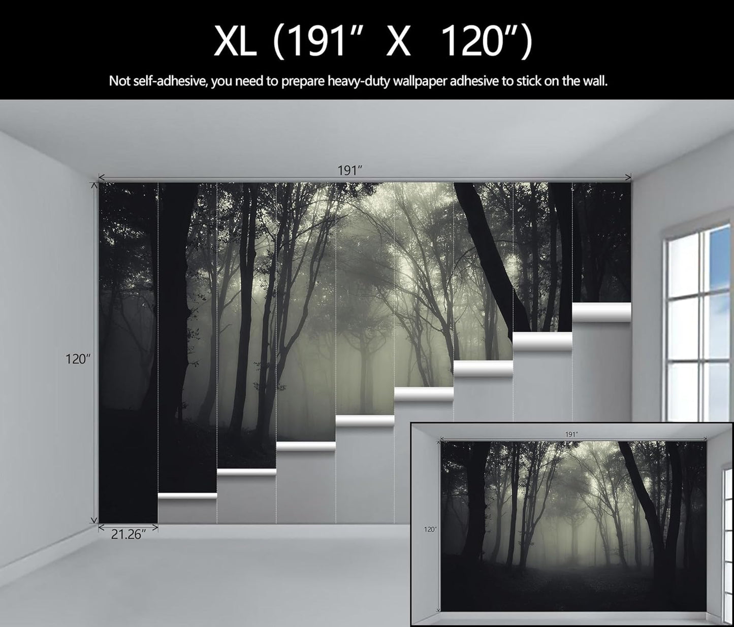 Foggy Black Forest Wallpaper Bedroom Dark Woodland Trees Wall Mural Living Room (Not Peel and Stick)