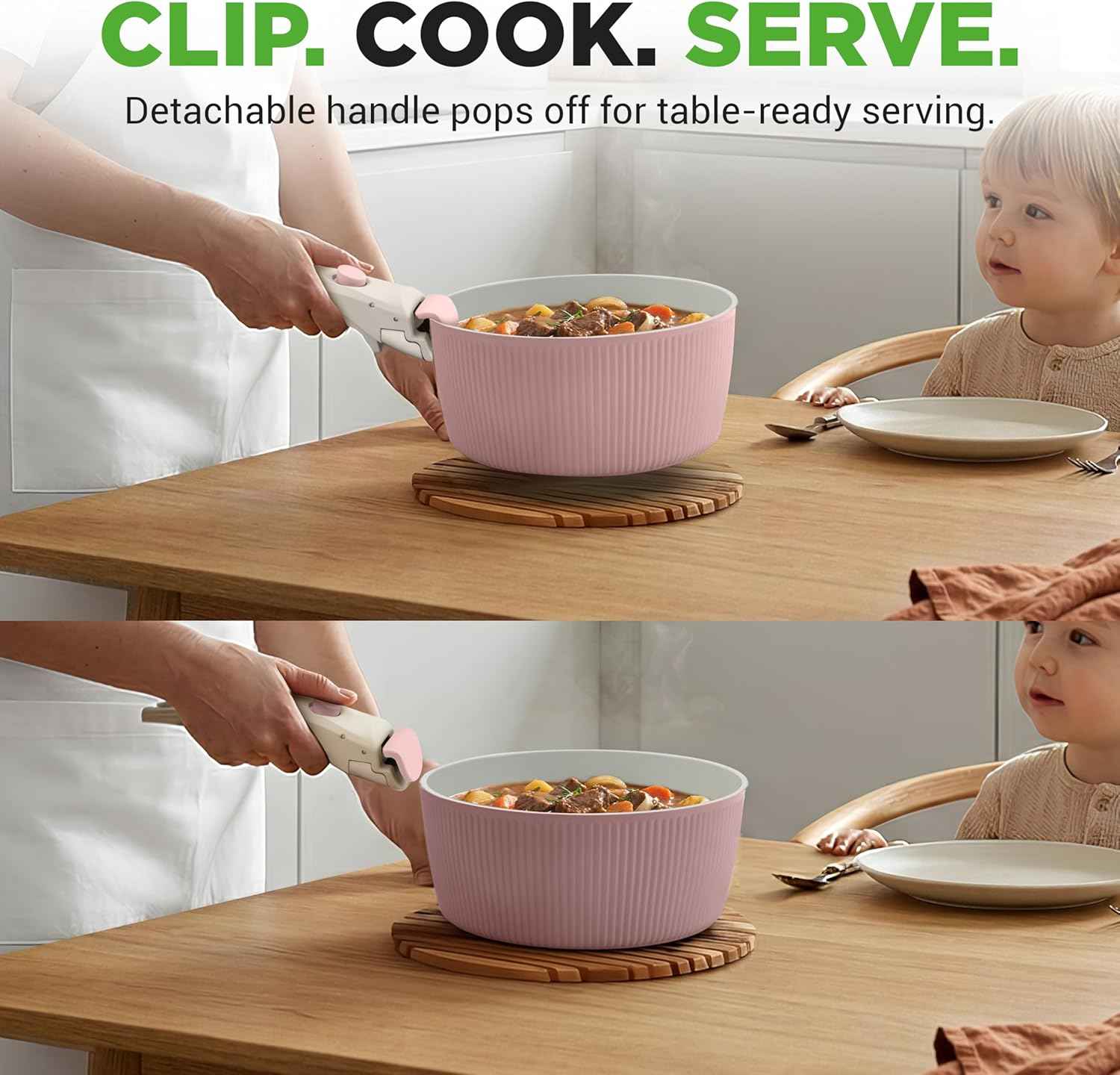 NutriChef 18-Piece Ceramic Cookware Set with Detachable Handles, Space-Saving Nonstick Pots, Pans & Lids, Oven-Safe Bowls, Stackable Storage, Includes Cooking Utensils & Accessories (Pink)