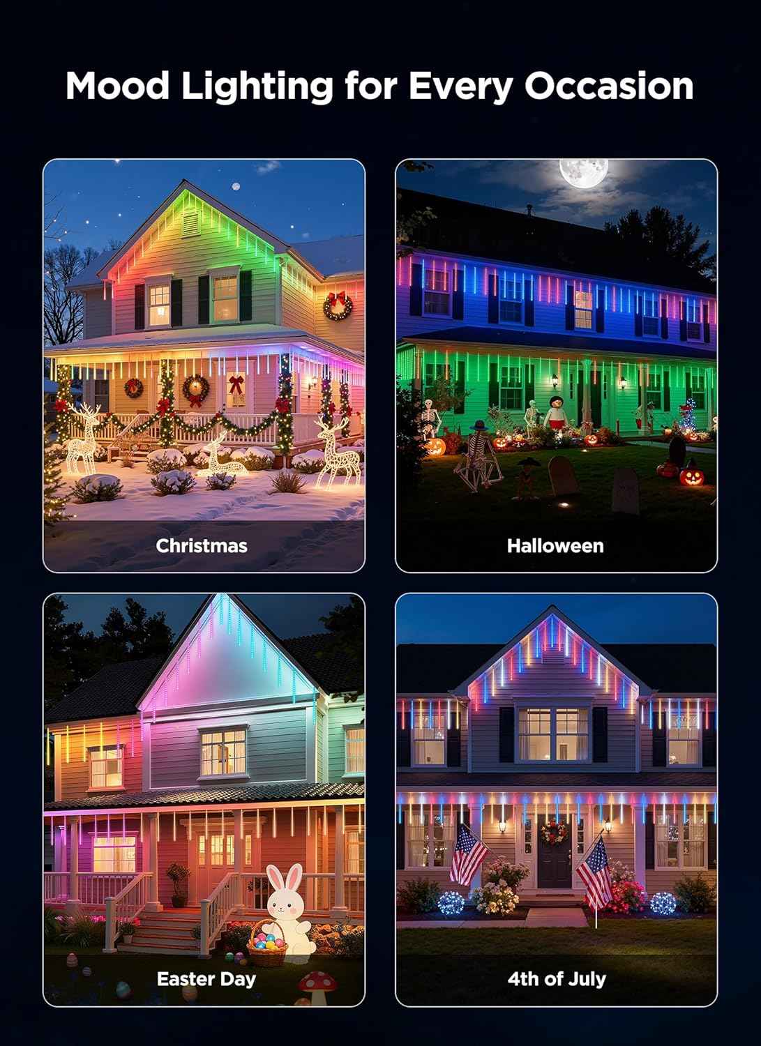 Smart Meteor Shower Rain Lights, 8Tube 128LED 11.48ft Color Changing Icicle Christmas Lights Outdoor Outside, APP Controlled RGB Customize Display DIY Dynamic Lighting Effect